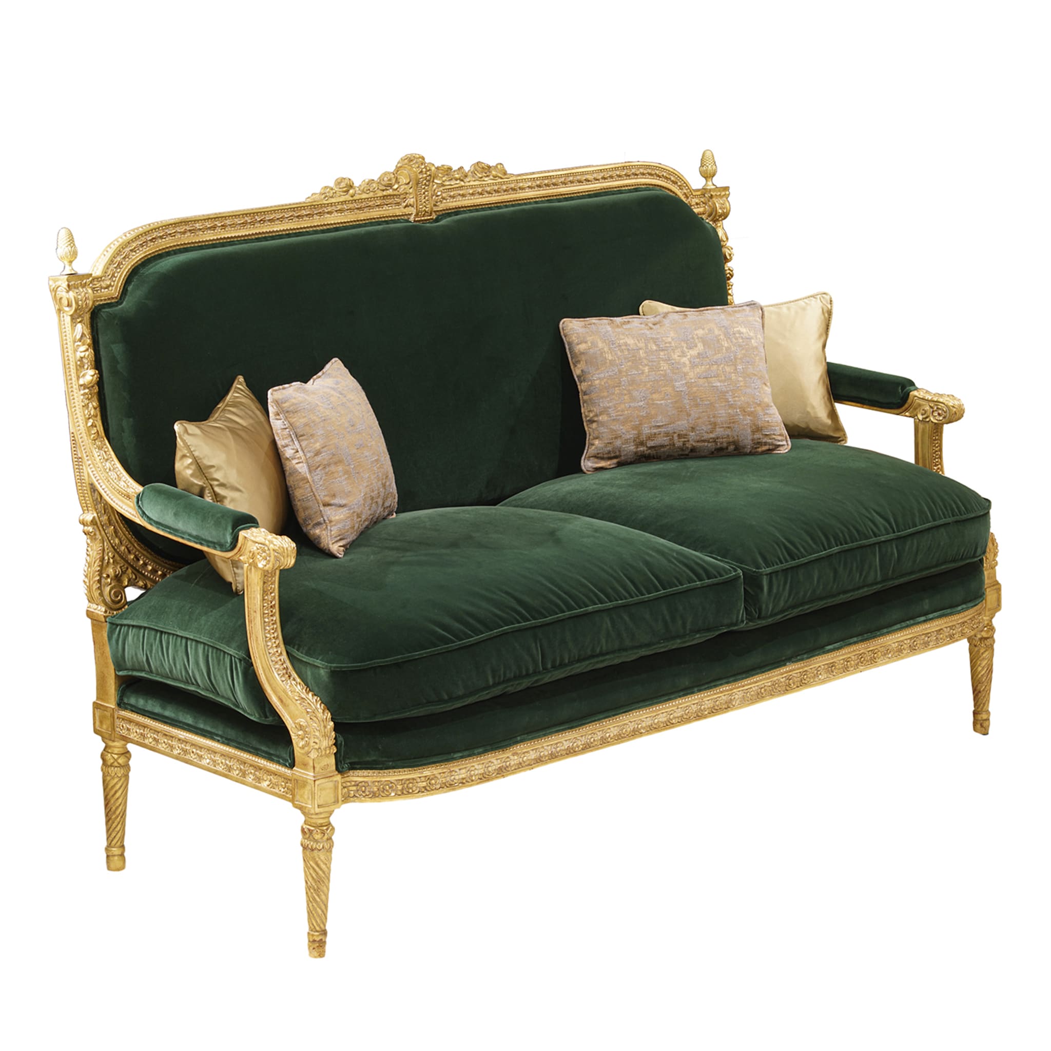 Lous XVI-Style Green and Gold Sofa - Main view