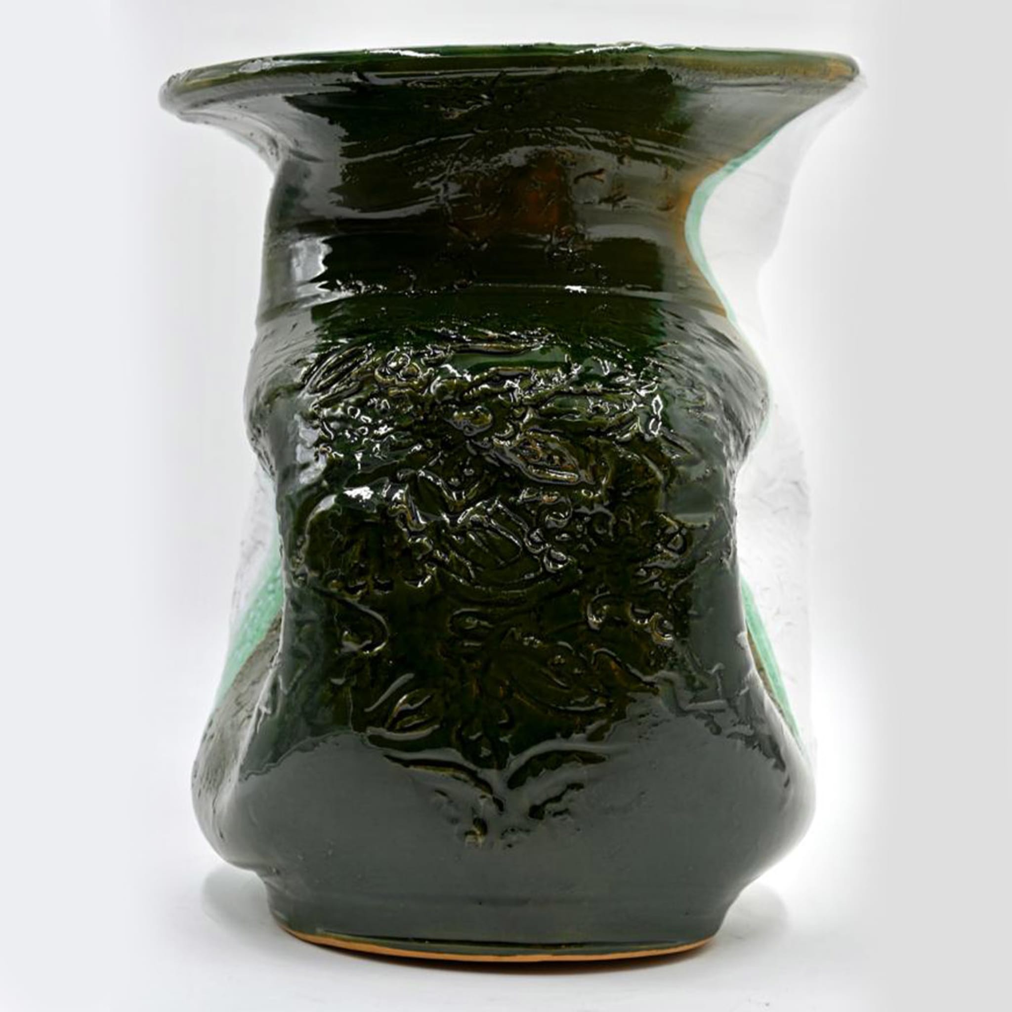 Vase gravé irrégulier vert et blanc - Vue alternative 2