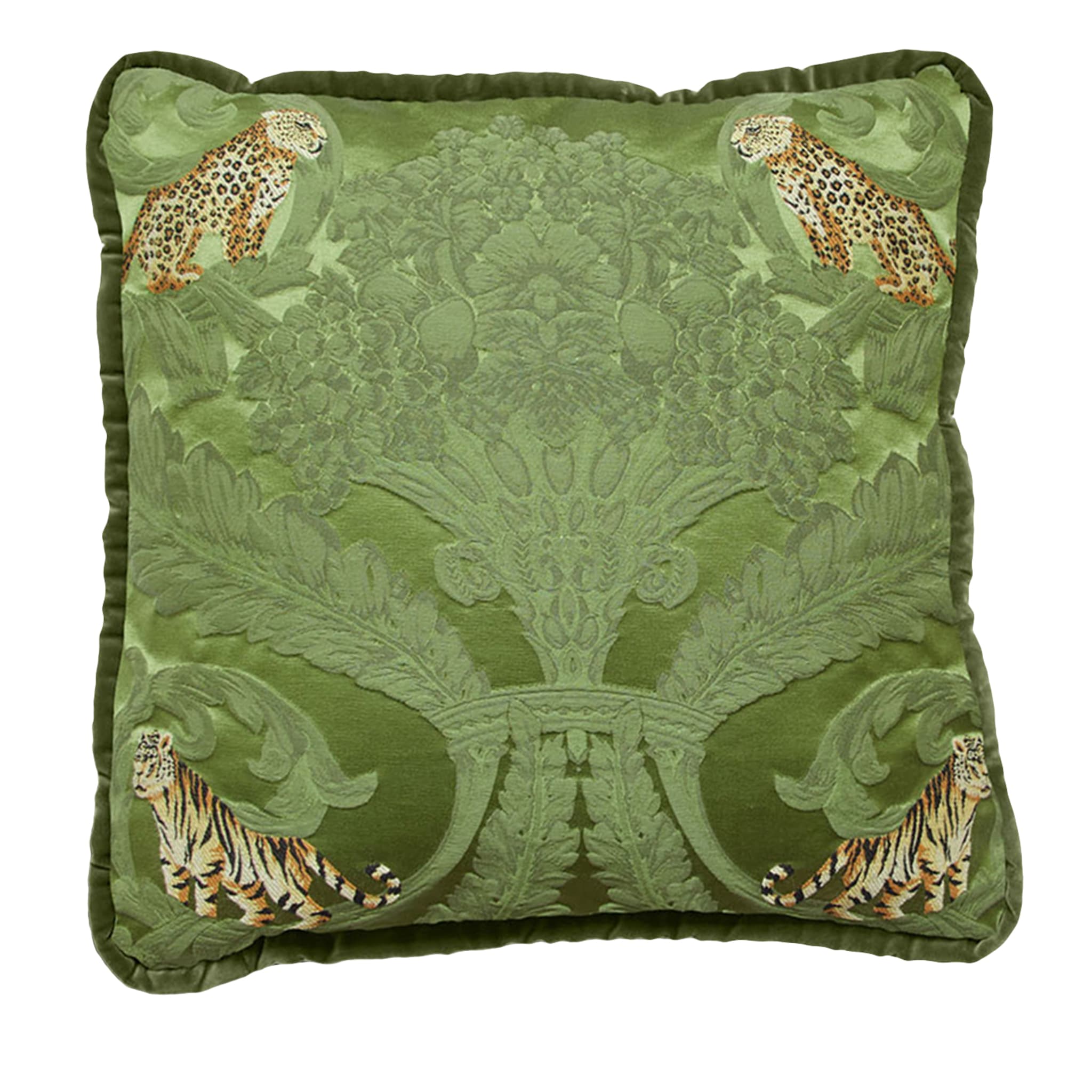 Jungle Silk and Moss Green Velvet Reversible Cushion - Main view