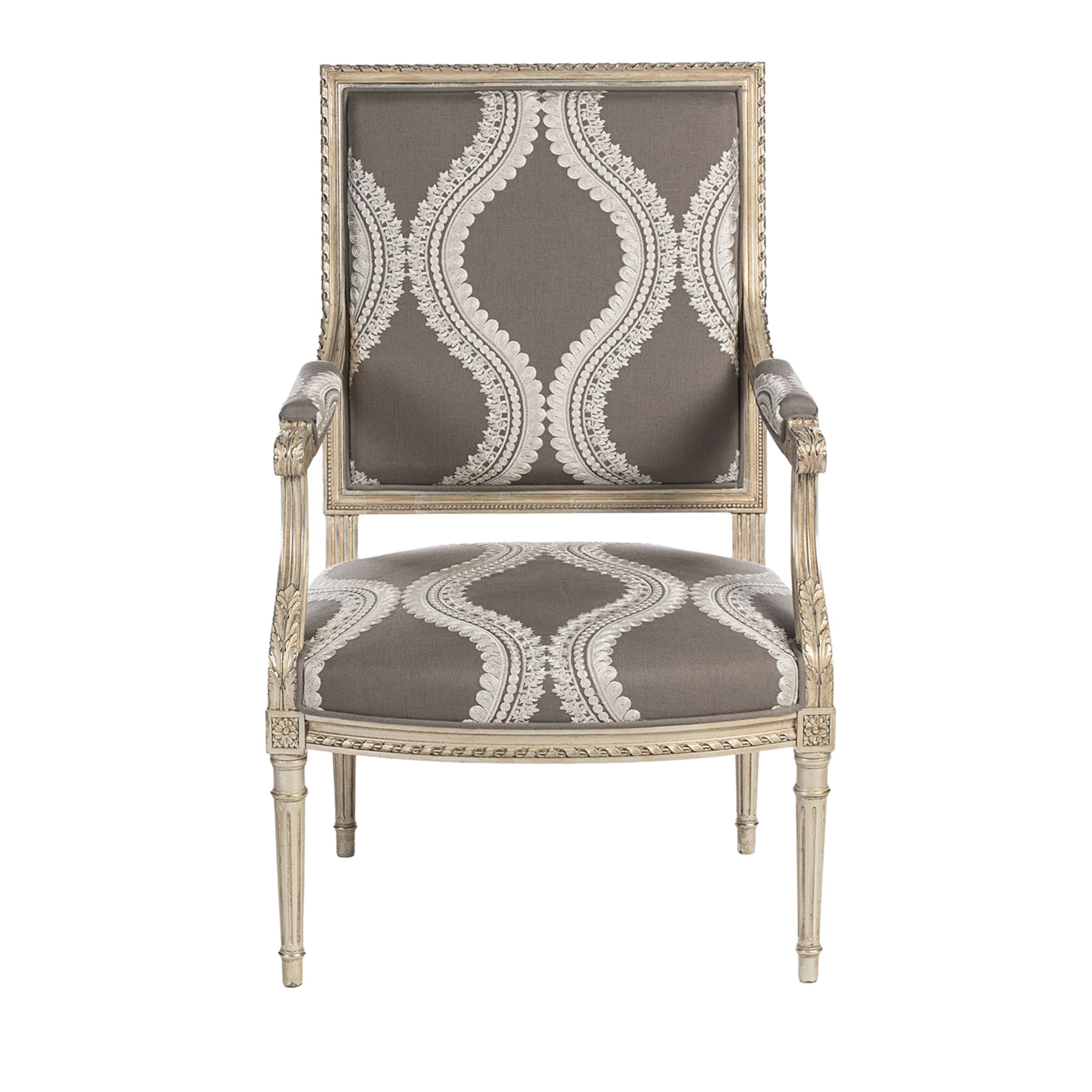 Beigefarbener und grauer Sessel im Louis XVI-Stil - Hauptansicht