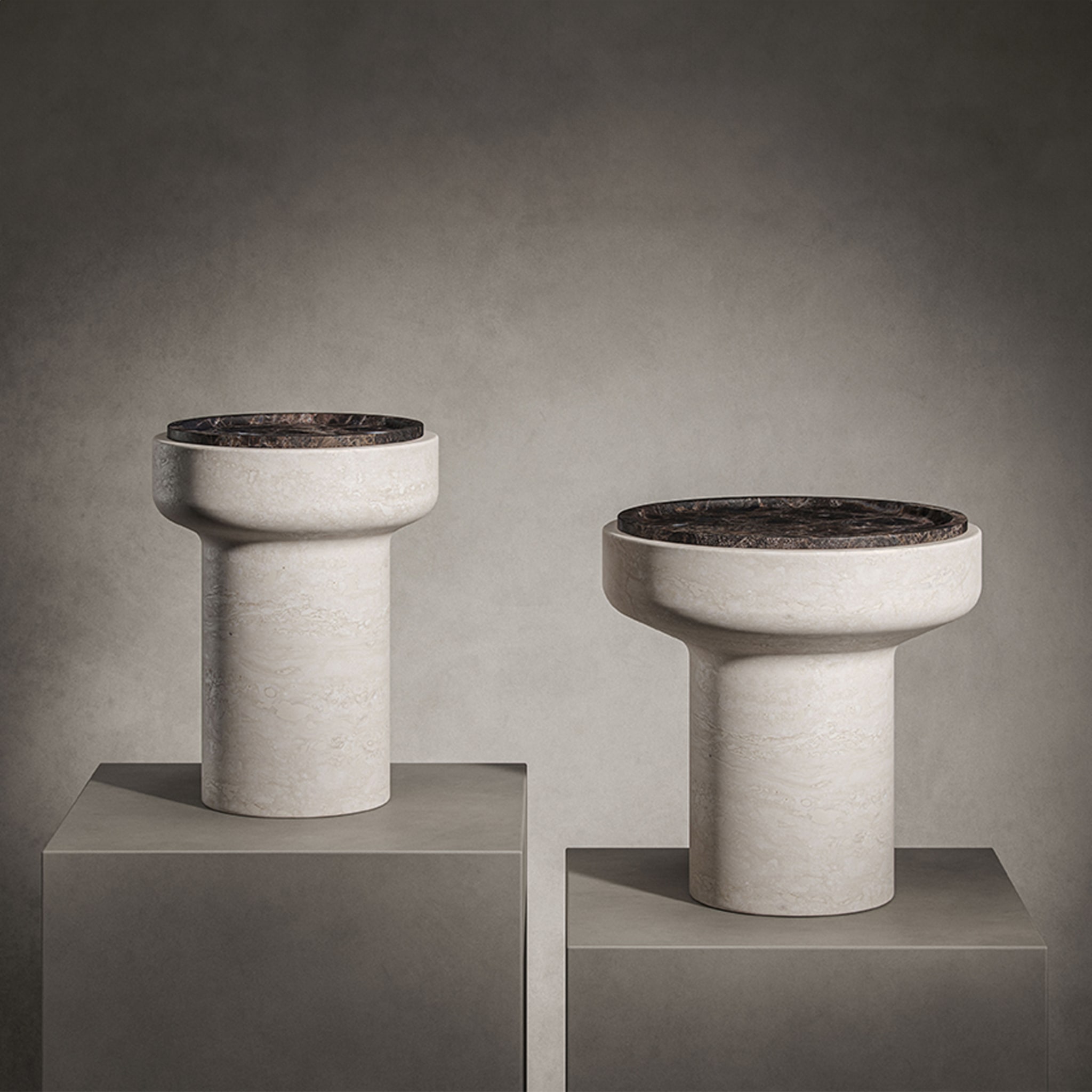 Tivoli Side Table in travertine and marble by Ivan Colominas - Alternative view 2