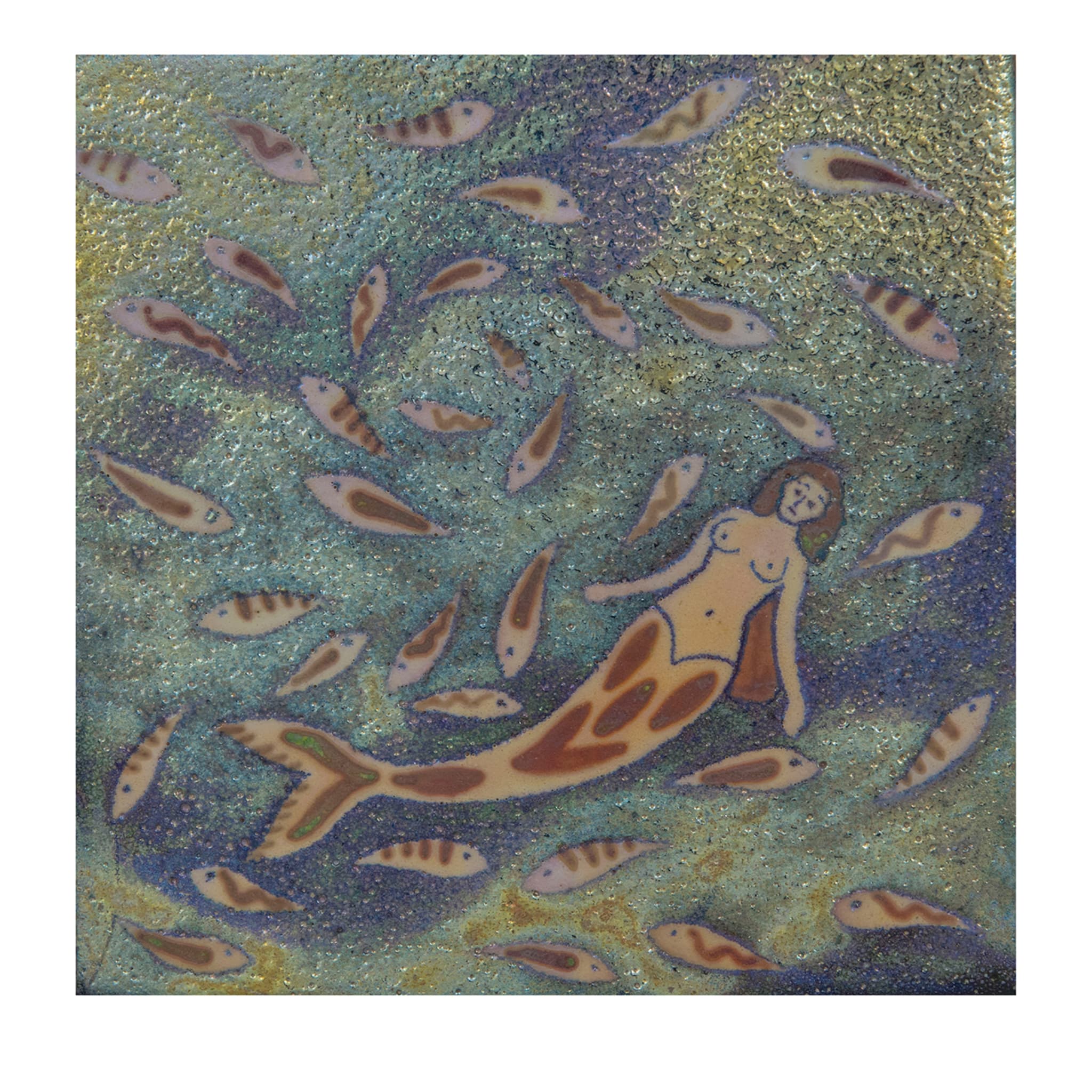 Mermaid Among Fish Silver and Copper Lustre Tile #1 - Main view