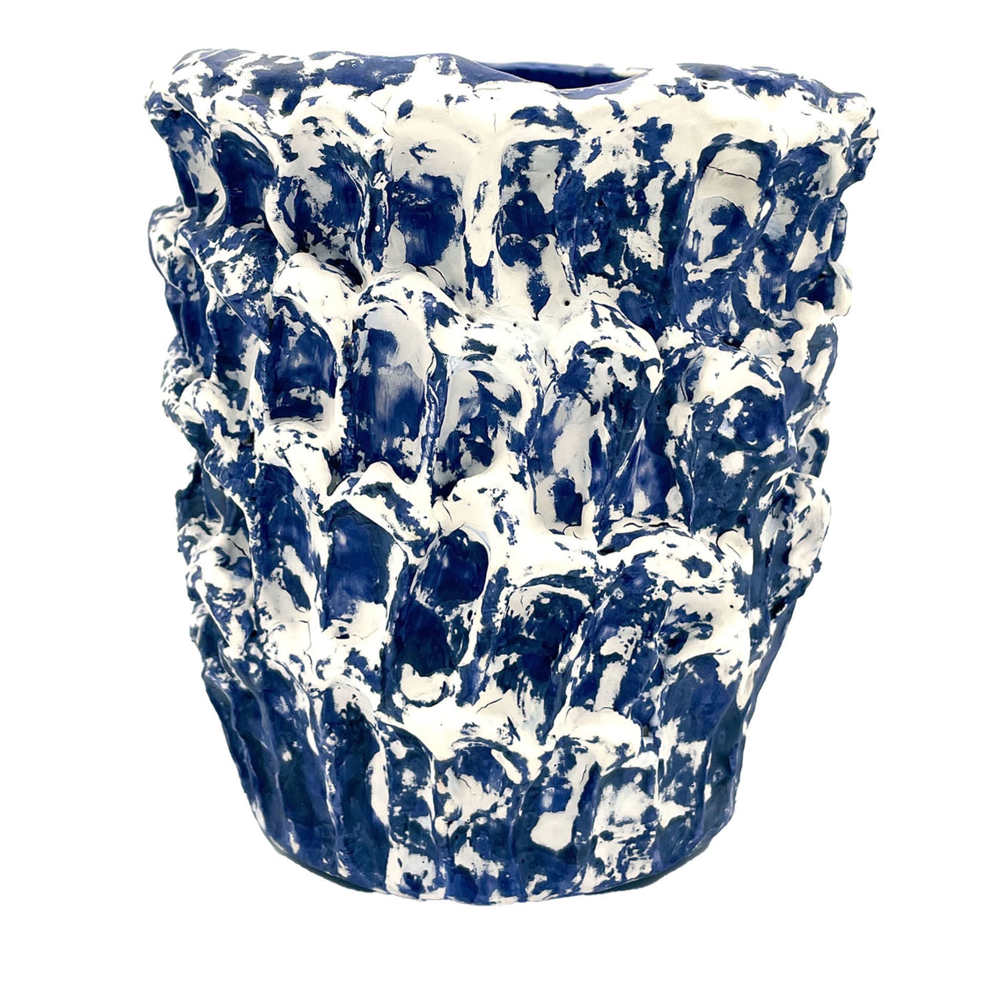 Petit vase Onda Izmir bleu et blanc givré - Vue principale