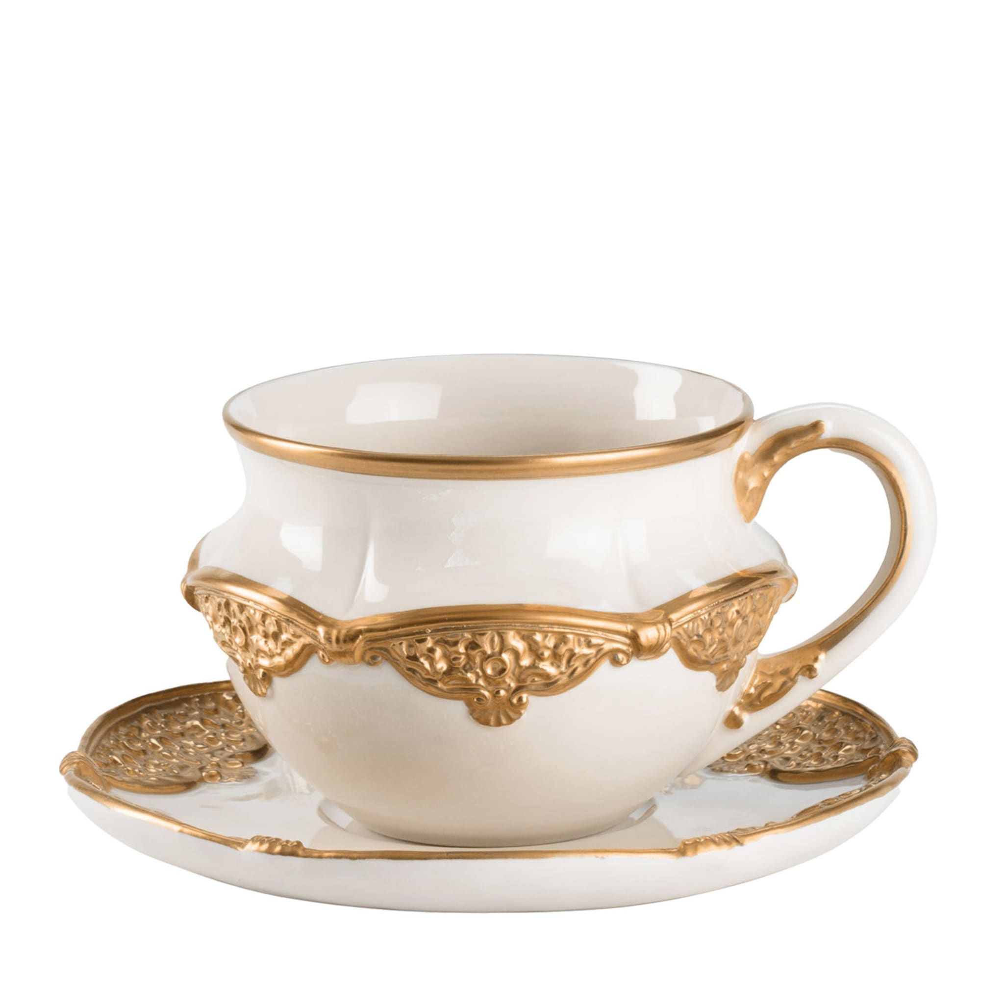 Caterina Large White & Gold Tea Cup with Saucer - Main view
