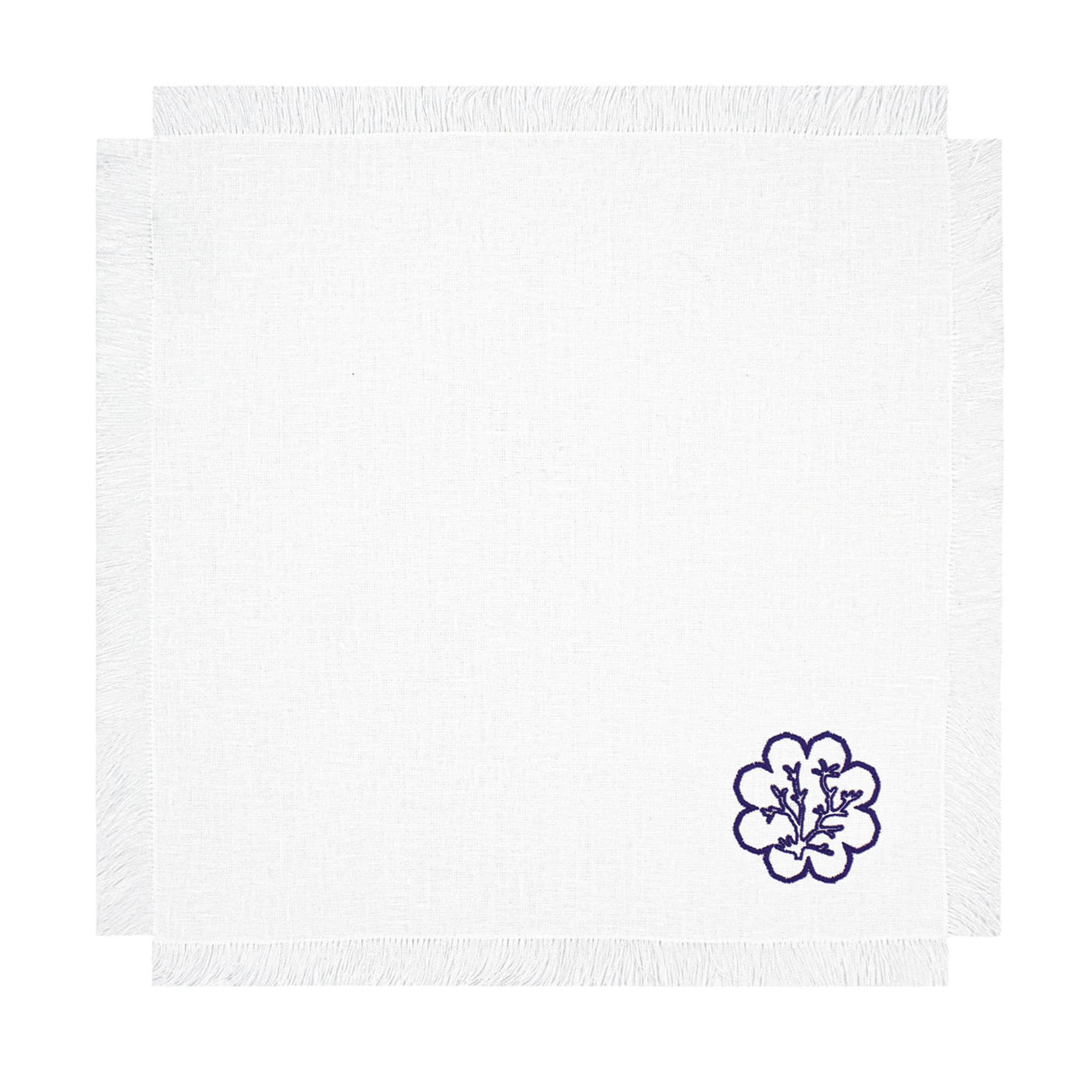 Corallo Blu Set de 6 serviettes de table brodées à franges, blanches - Vue principale