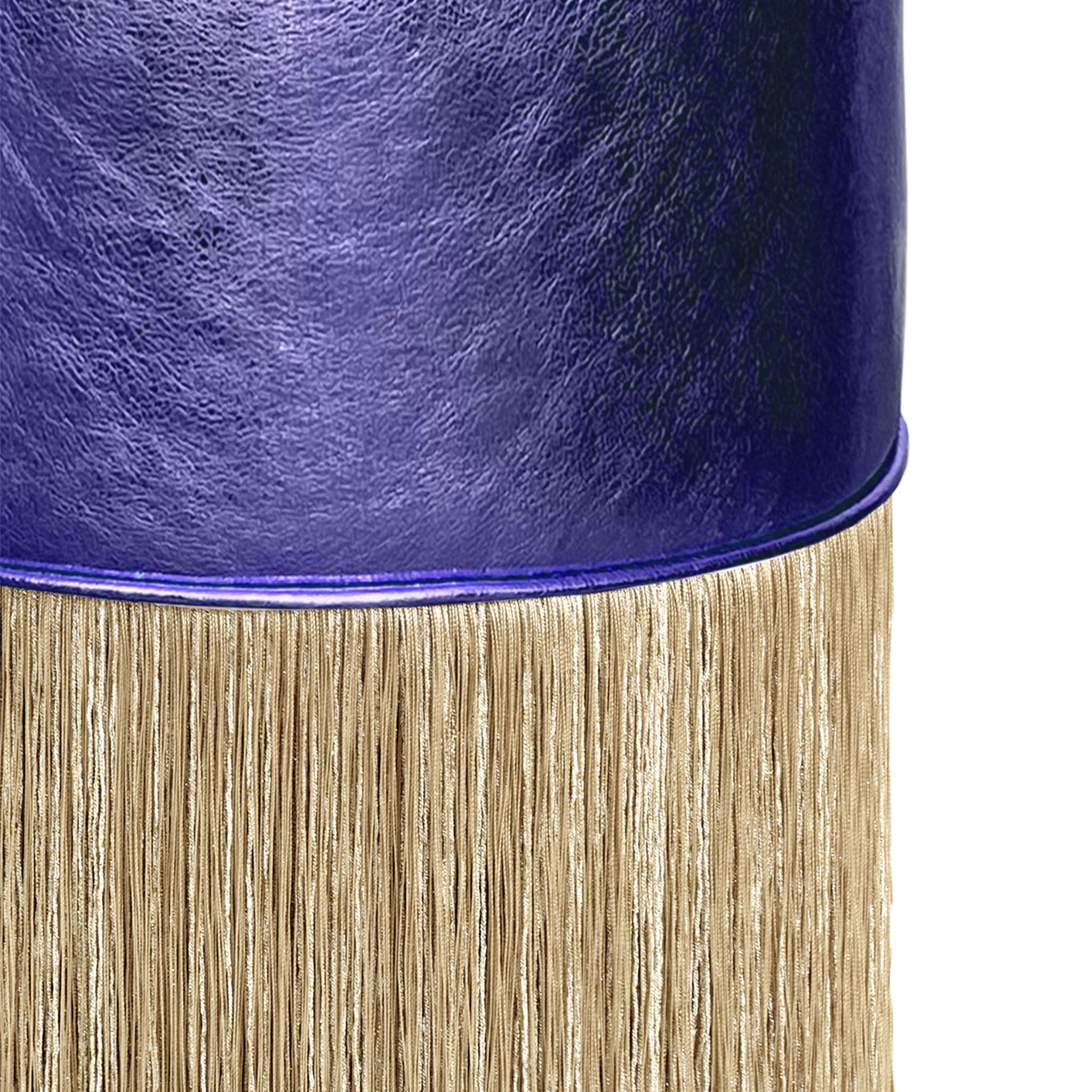 Gleaming Purple Leather Gold Fringes Pouf by Lorenza Bozzoli - Alternative view 1
