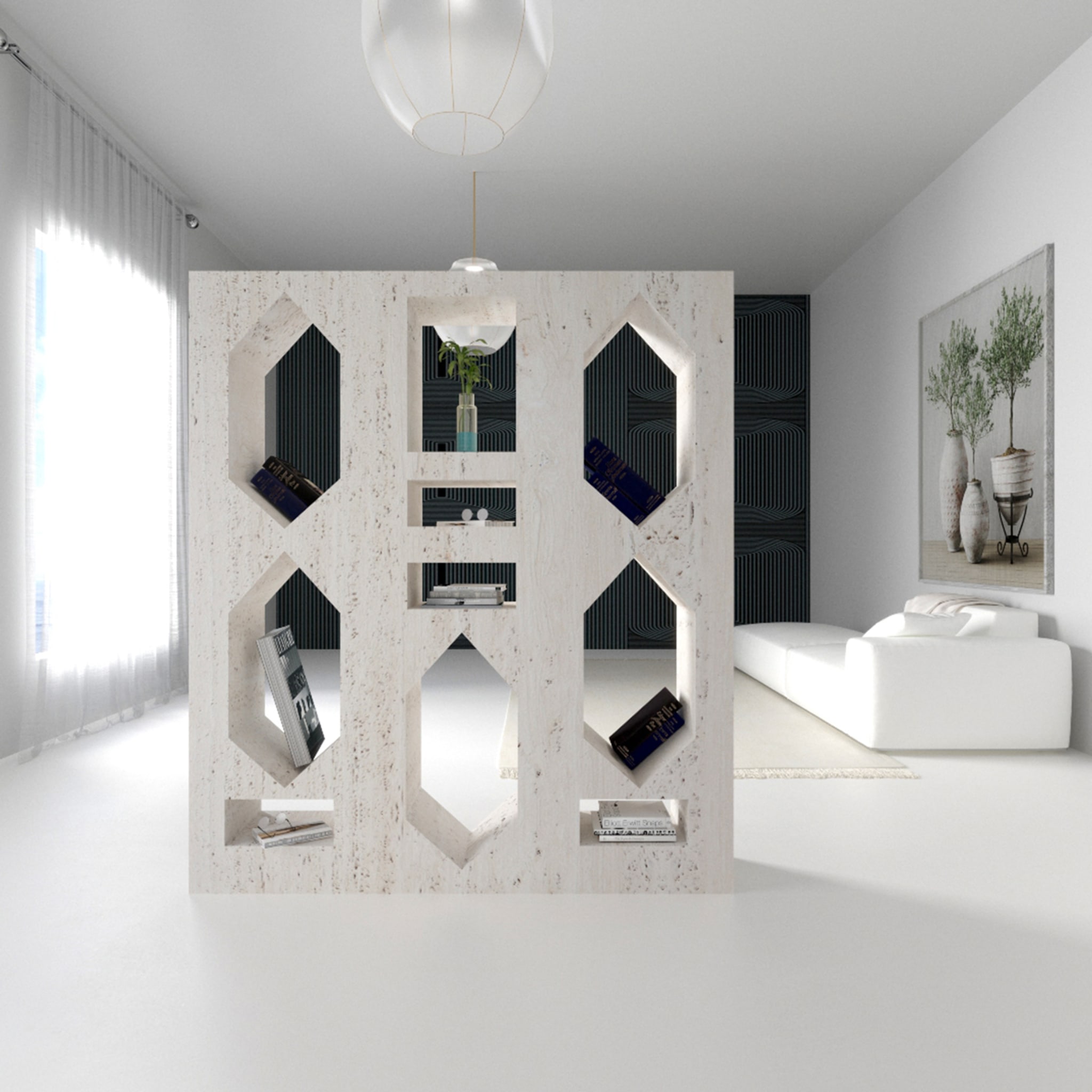 Ponti Bookcase in White Marble By Sissy Daniele - Alternative view 1