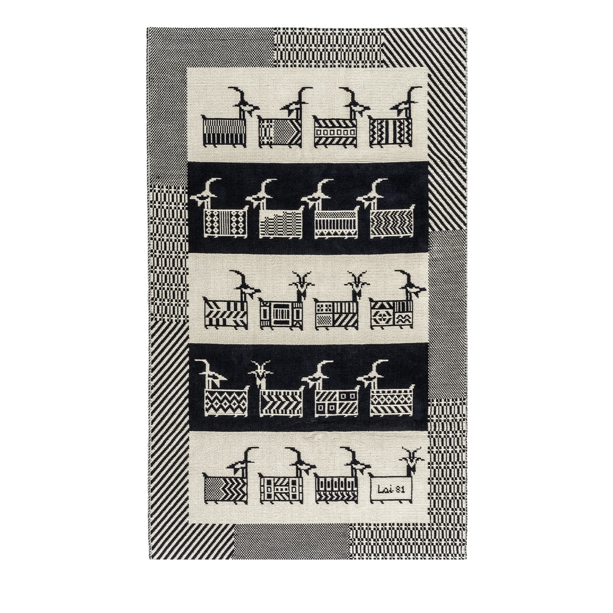Goats Rectangular Black & White Tapestry by Maria Lai - Main view