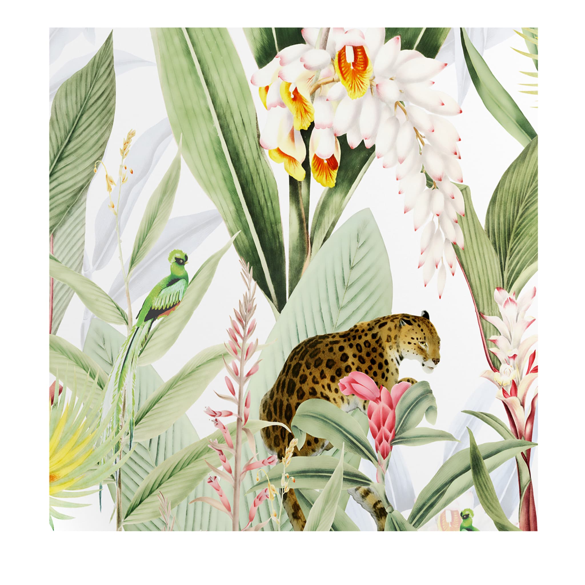 Papier peint vintage forêt tropicale avec jaguars et perroquets - Vue principale