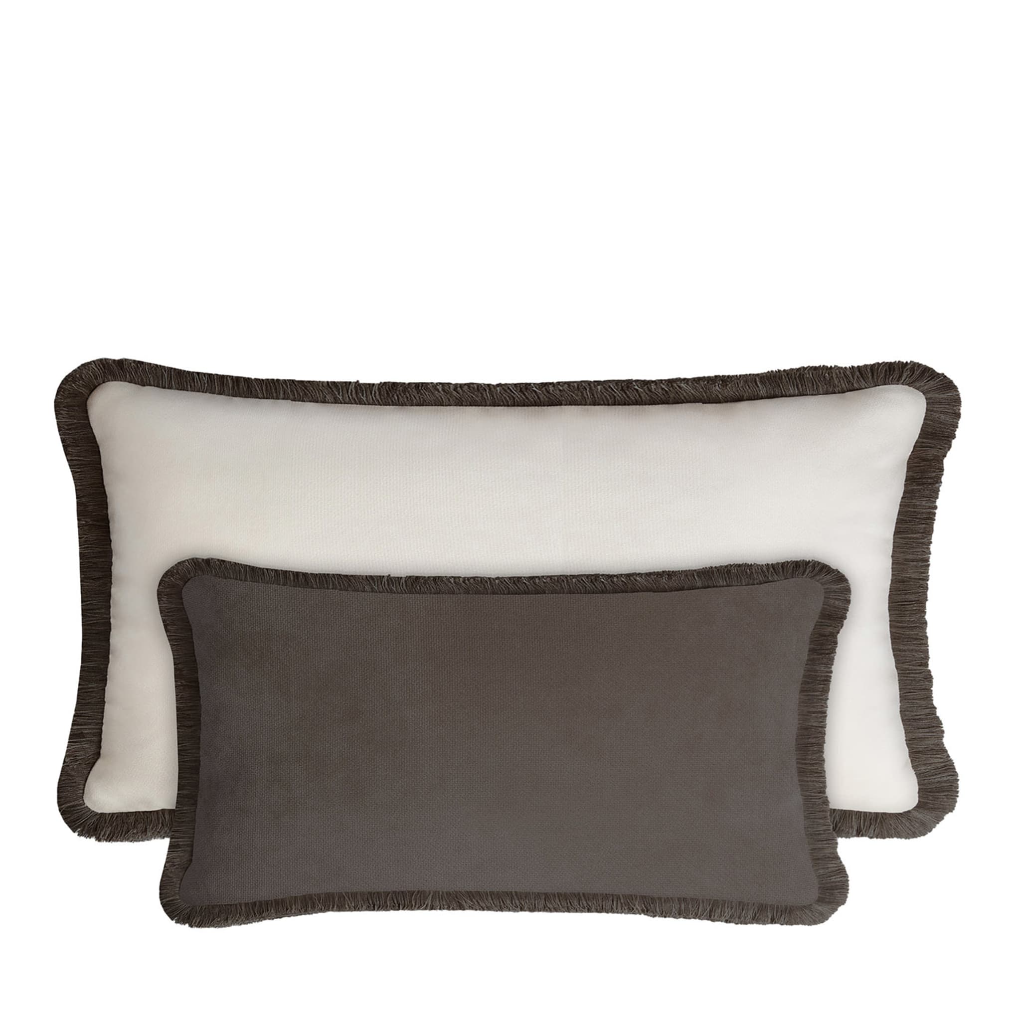 Couple Rectangle Carbon And White Velvet Happy Cushion - Main view