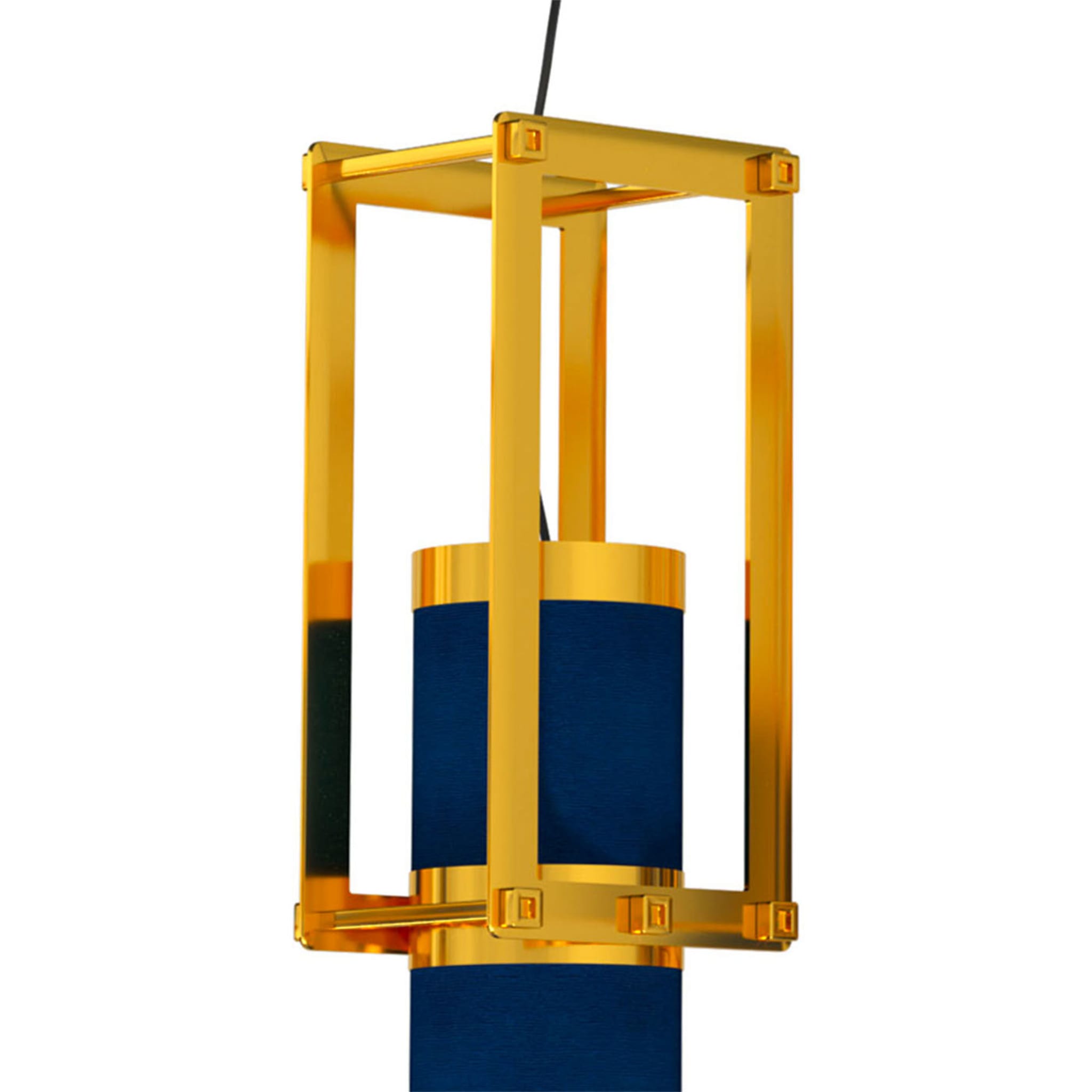 Lampe pendante cylindrique bleue et or - Vue alternative 3