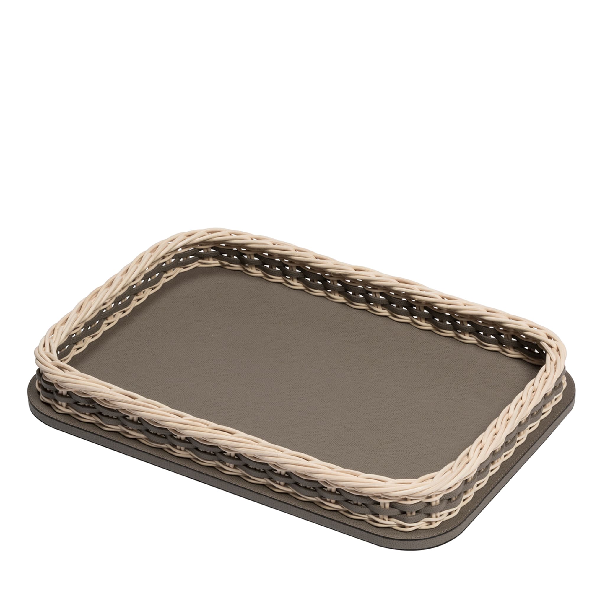 Orsay Brown Leather and Rattan Rectangular Small Tray - Main view