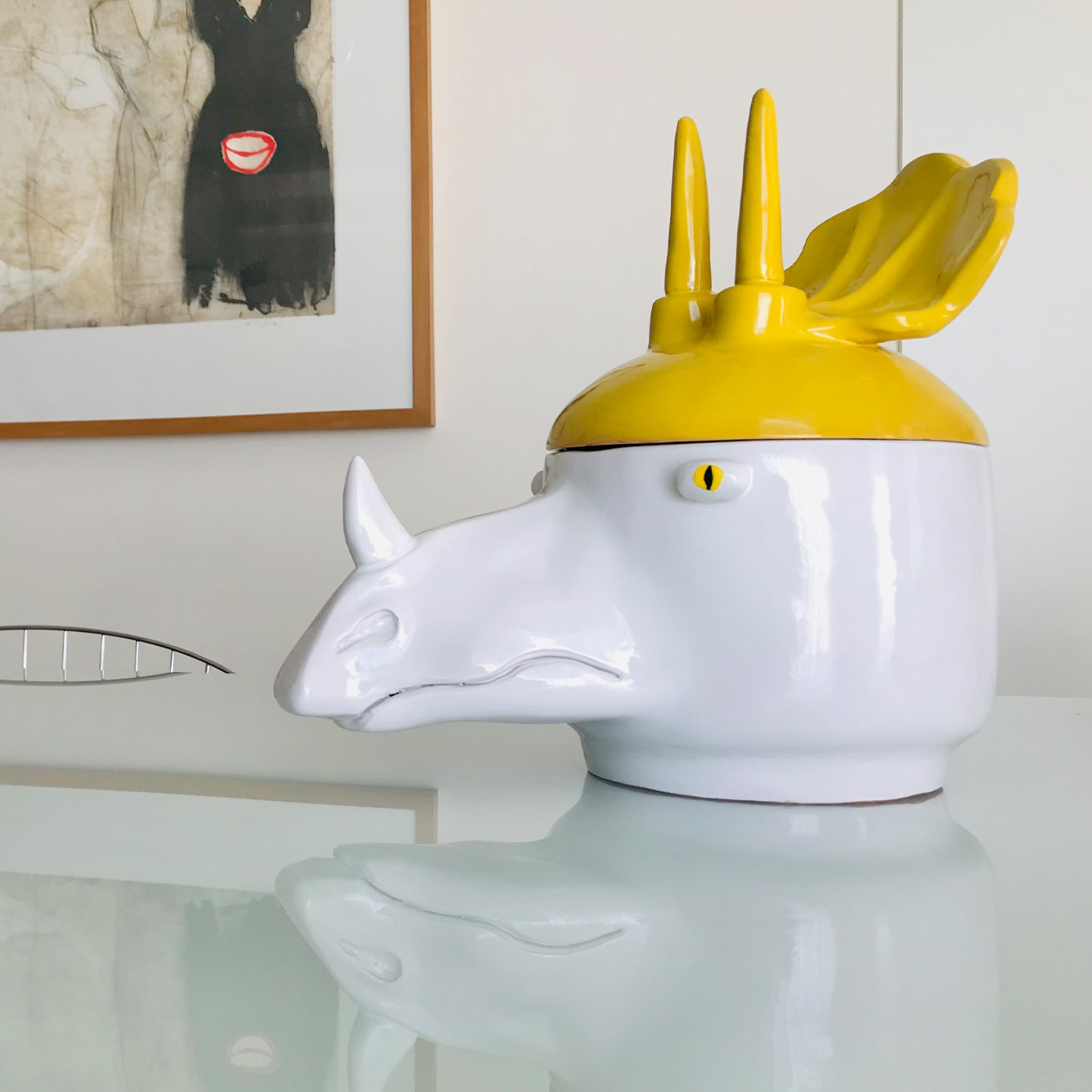 Triceratops Large Yellow and White Container with Lid - Alternative view 3