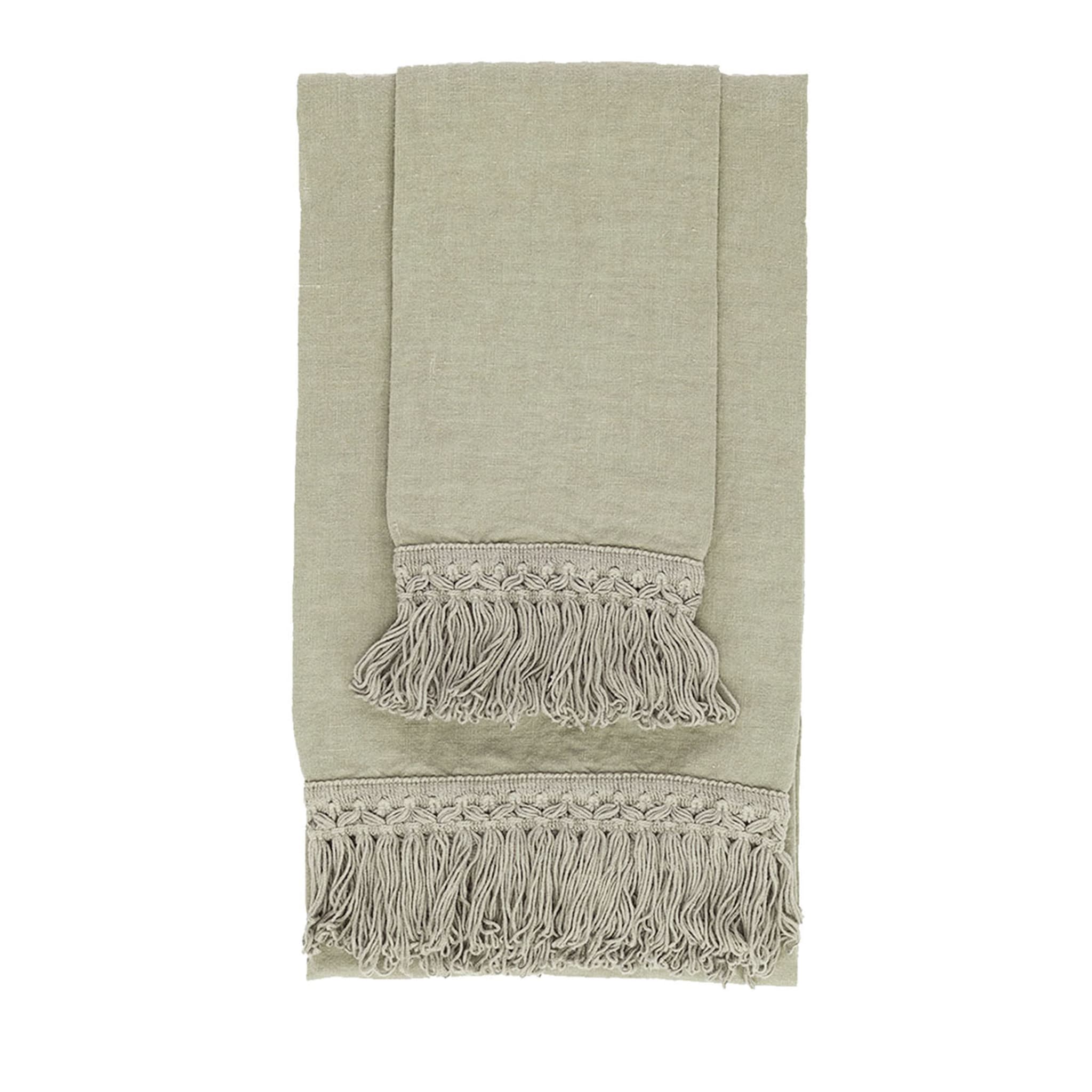 Set di 2 asciugamani in lino color menta con lunghe frange - Vista principale