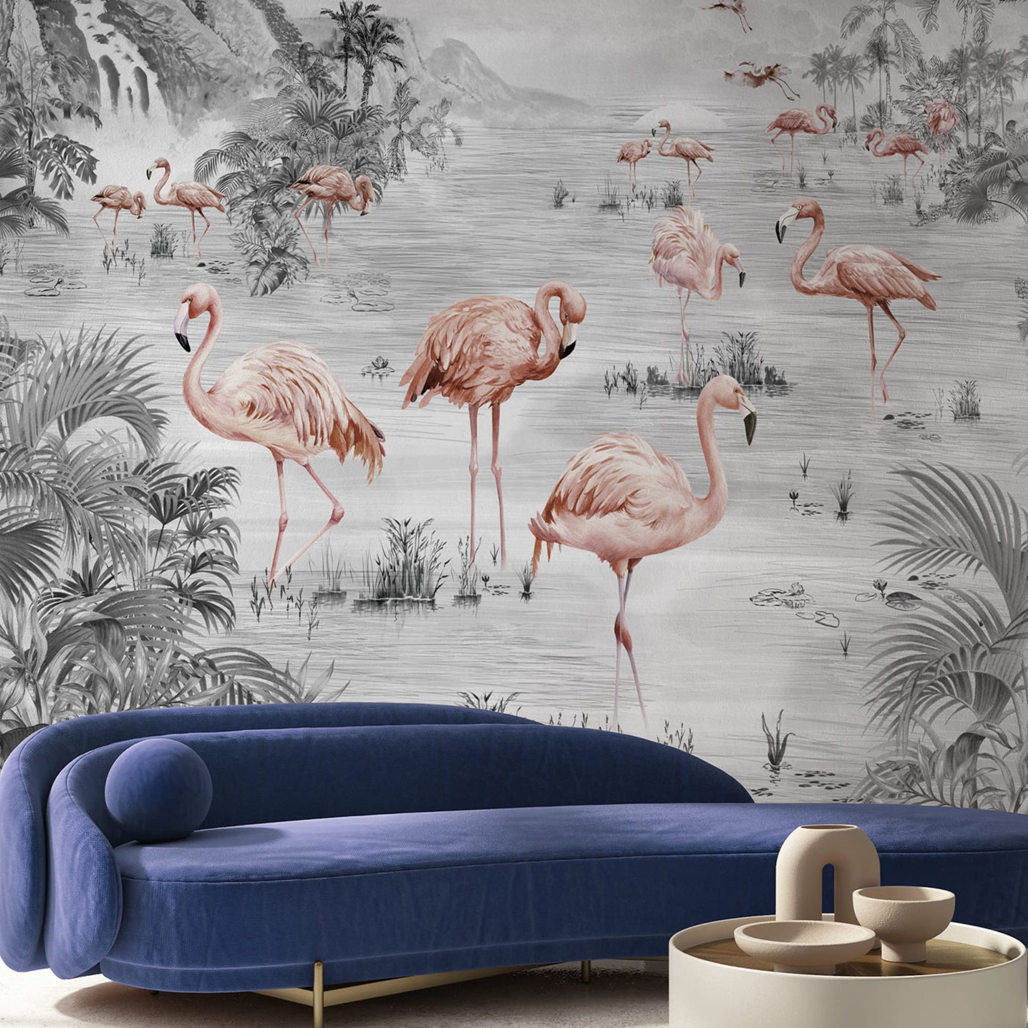 Flamingos Pink Handcrafted Textured Wallpaper - Alternative view 3