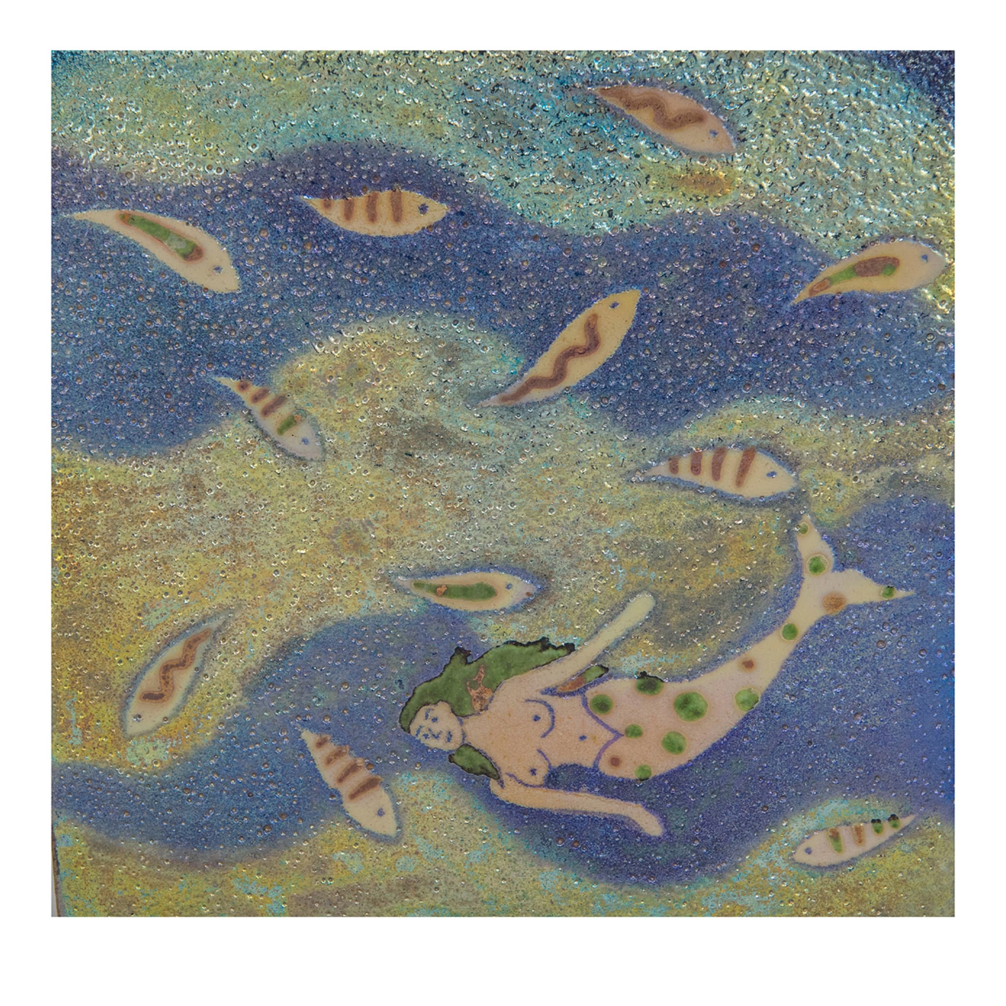Mermaid Among Fish Silver Lustre Tile #1 - Main view