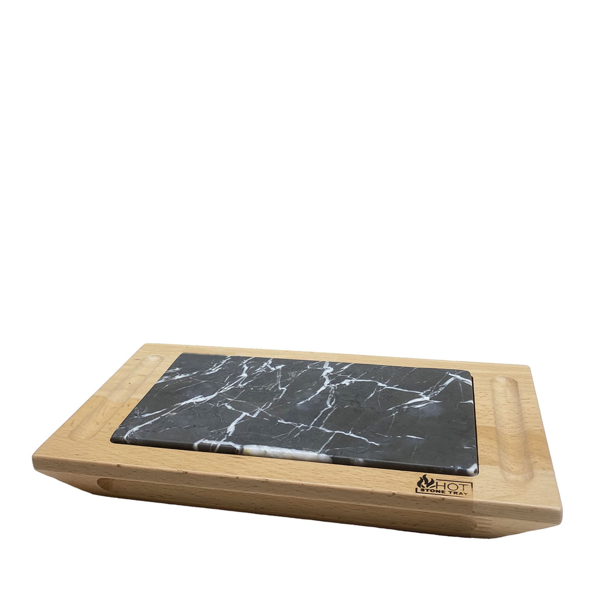 Flat Small Pietra Grey Tray with Wooden Base - Main view
