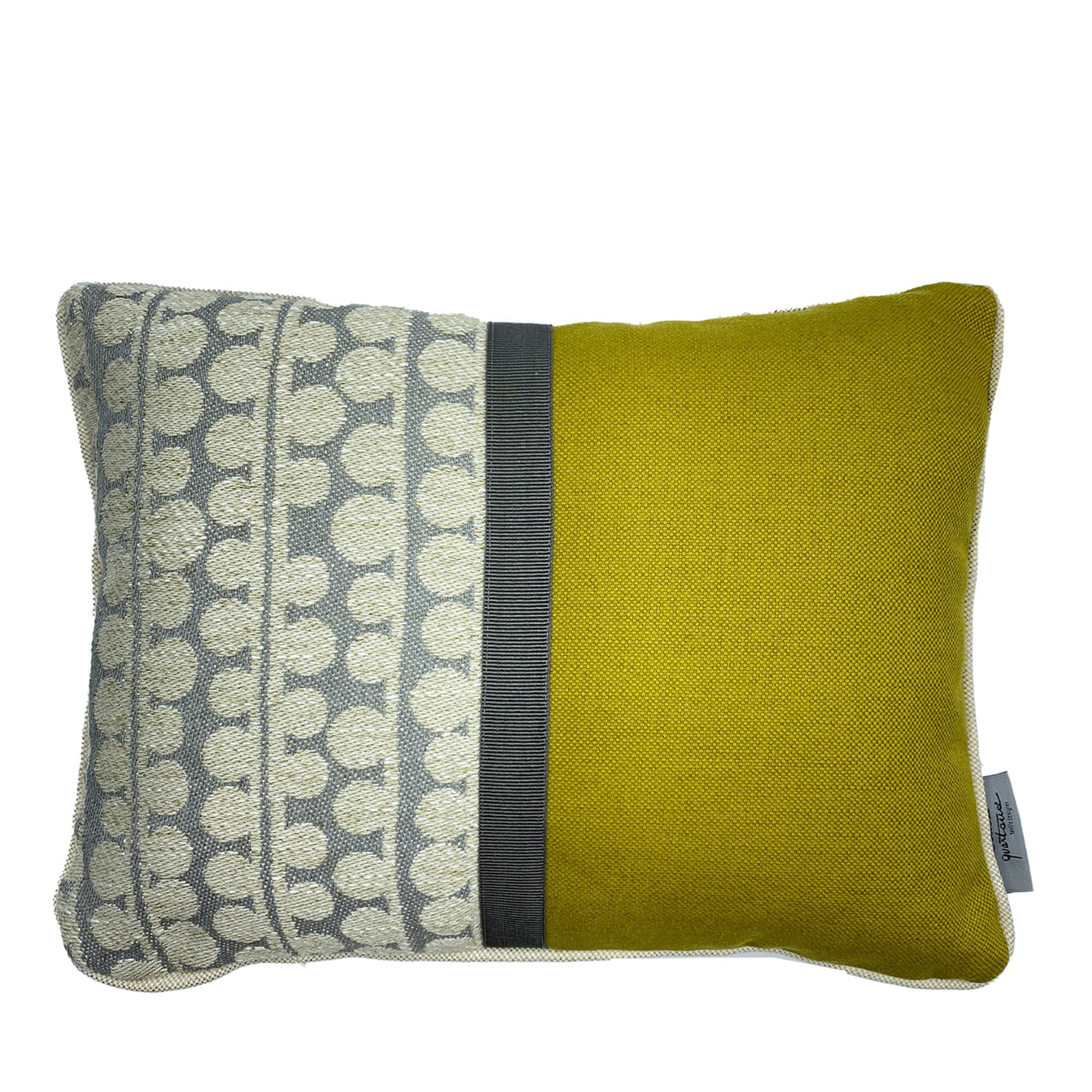Bouclé Patterned Gray/Olive Green Rectangular Cushion - Main view