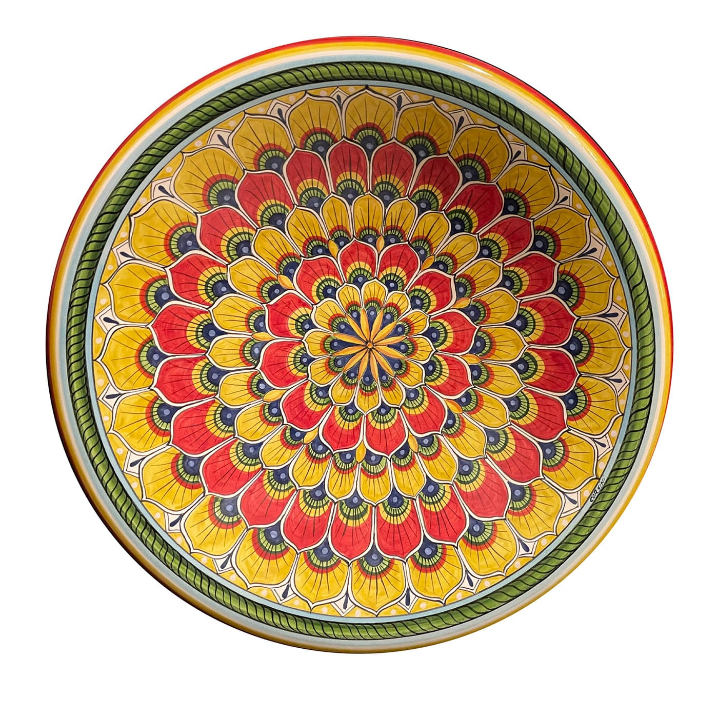 Peacock Feather-Style Polychrome Plate - Ceramiche Corsini