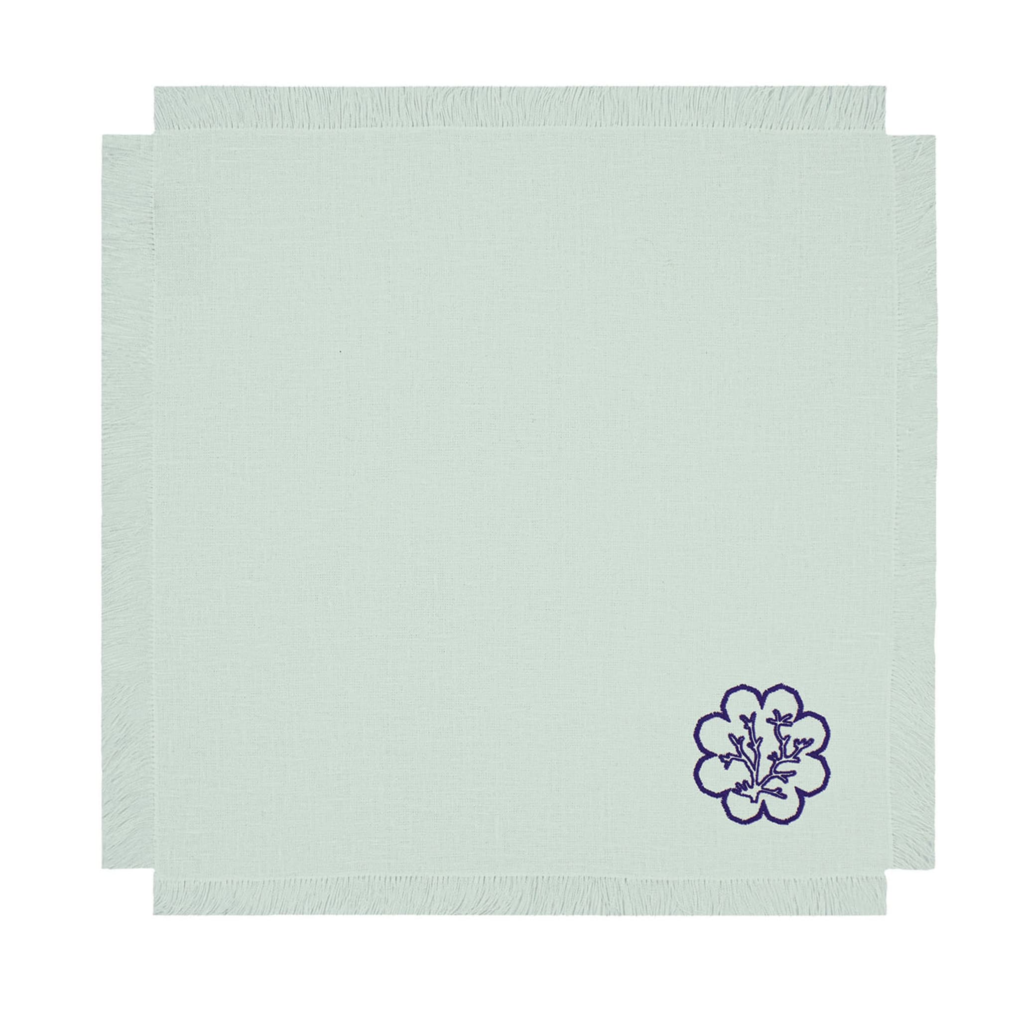 Corallo Blu Set de 6 serviettes brodées à franges vert pastel - Vue principale