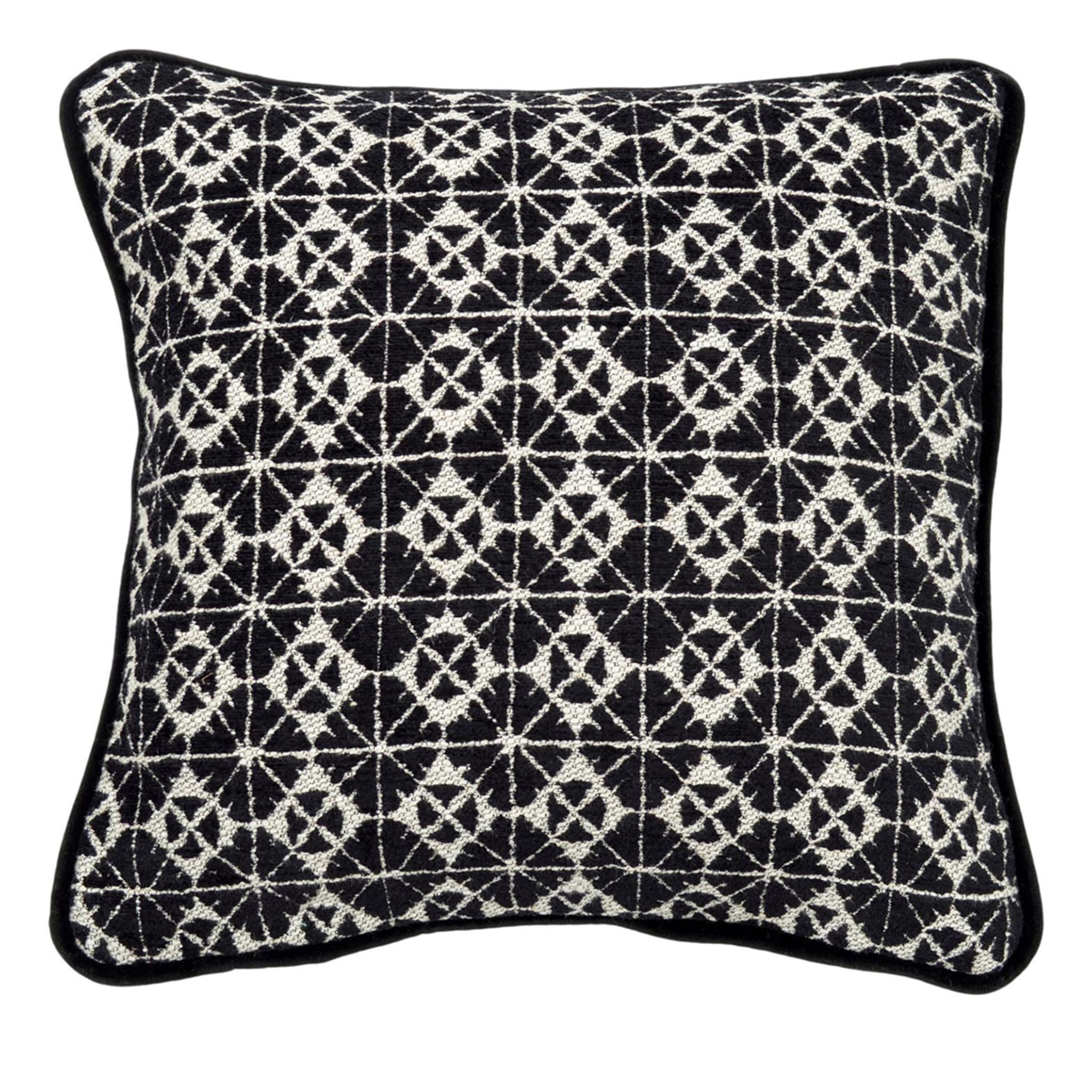 Black and White Square Carrè Cushion in geometric jacquard fabric - Main view