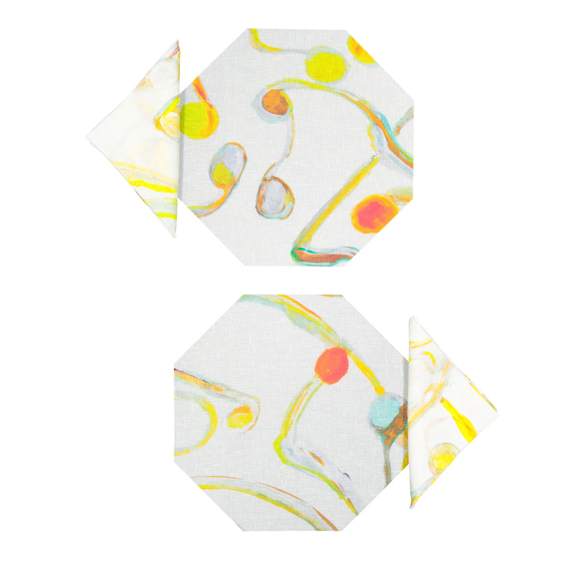 Set of 2 Light Flux Octagonal Placemats in White and napkins - Main view