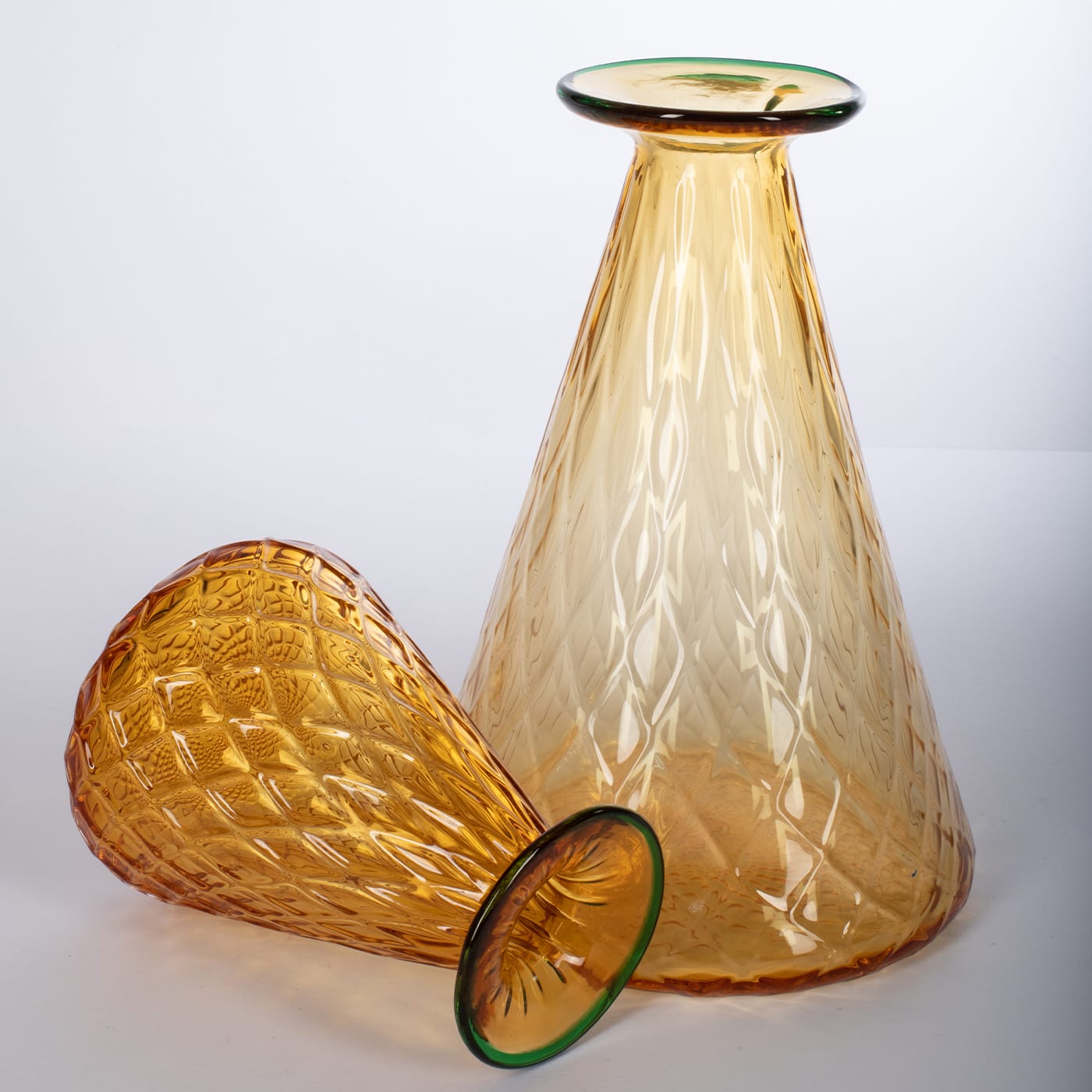 Balloton Set of 2 Conical Amber Vases - Officine di Murano 1295