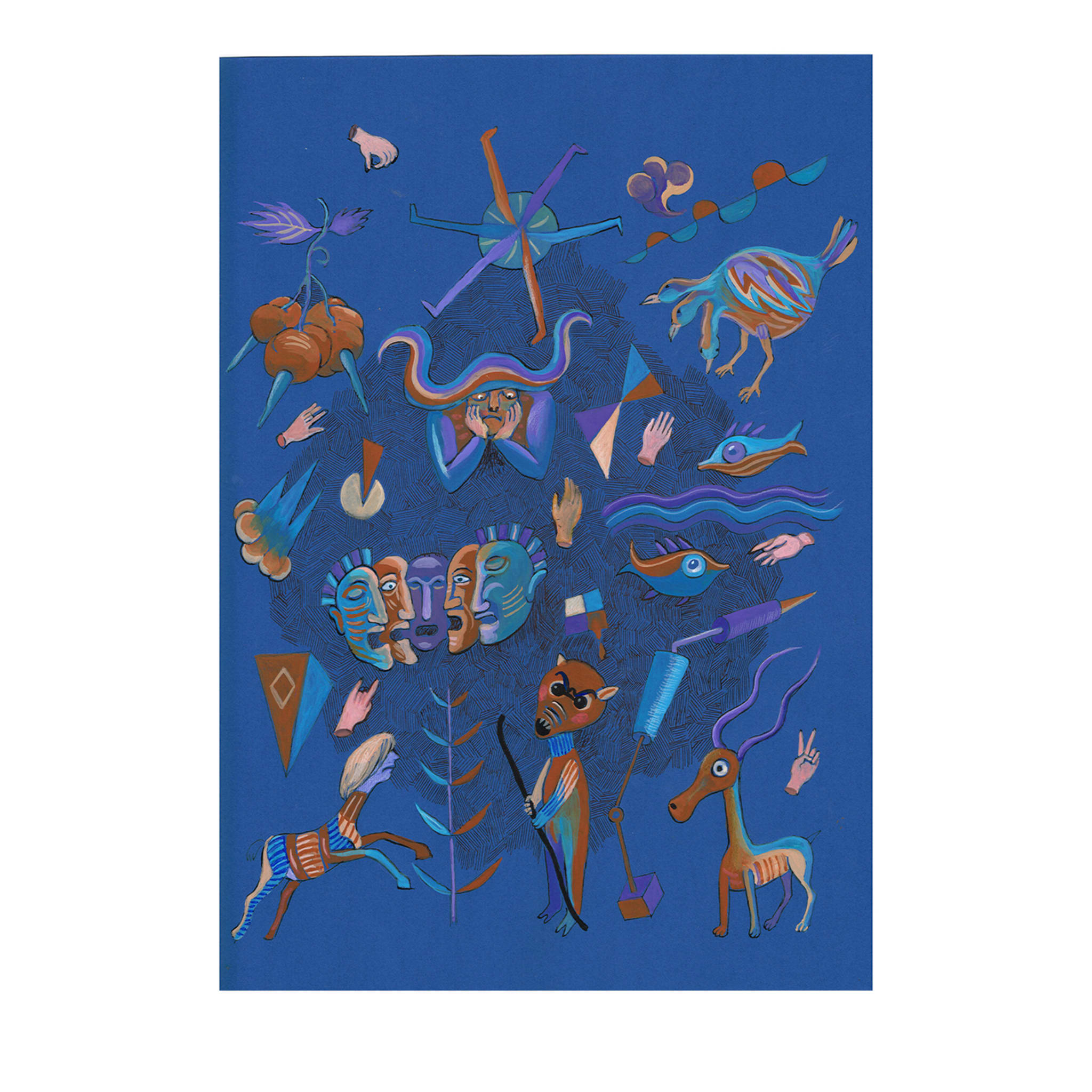 Partita di Caccia - Peinture sur papier bleu - Vue principale