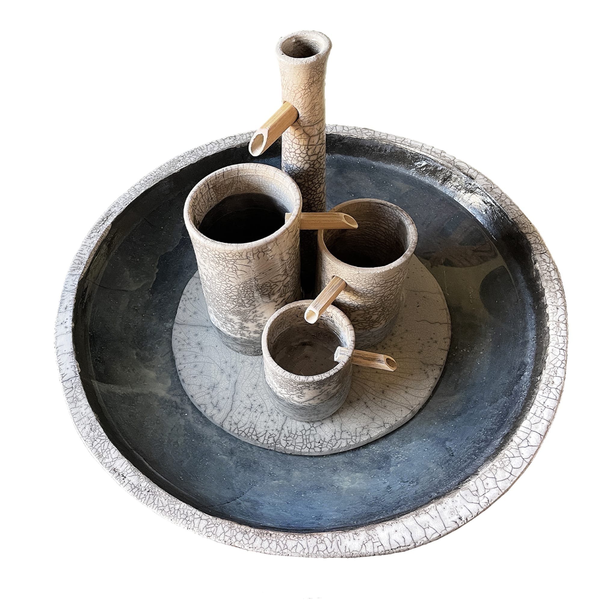 Modern Genesi Rundschreiben Weiß Crackle Blau Keramik-Brunnen  - Alternative Ansicht 3