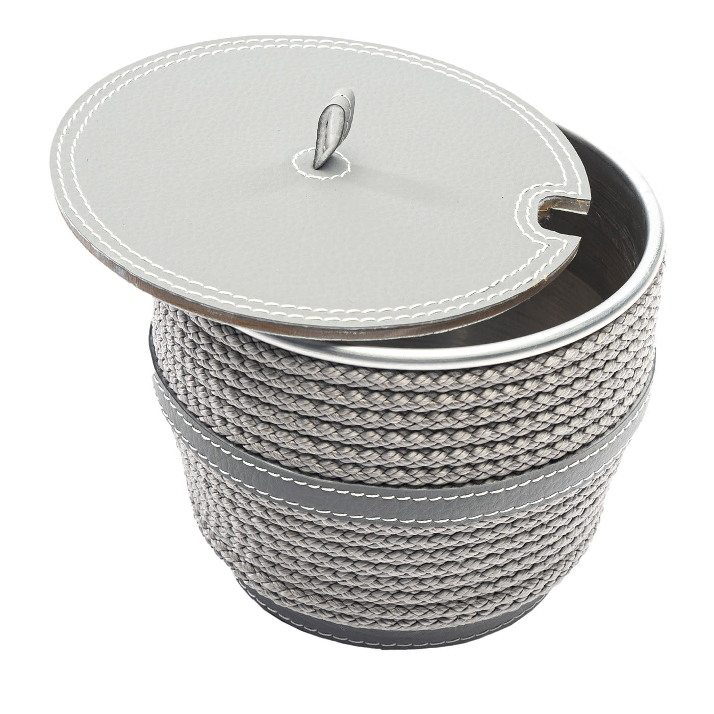 Gray Eco-Leather Coffee Container with Lid and Rope Inserts - Marricreo