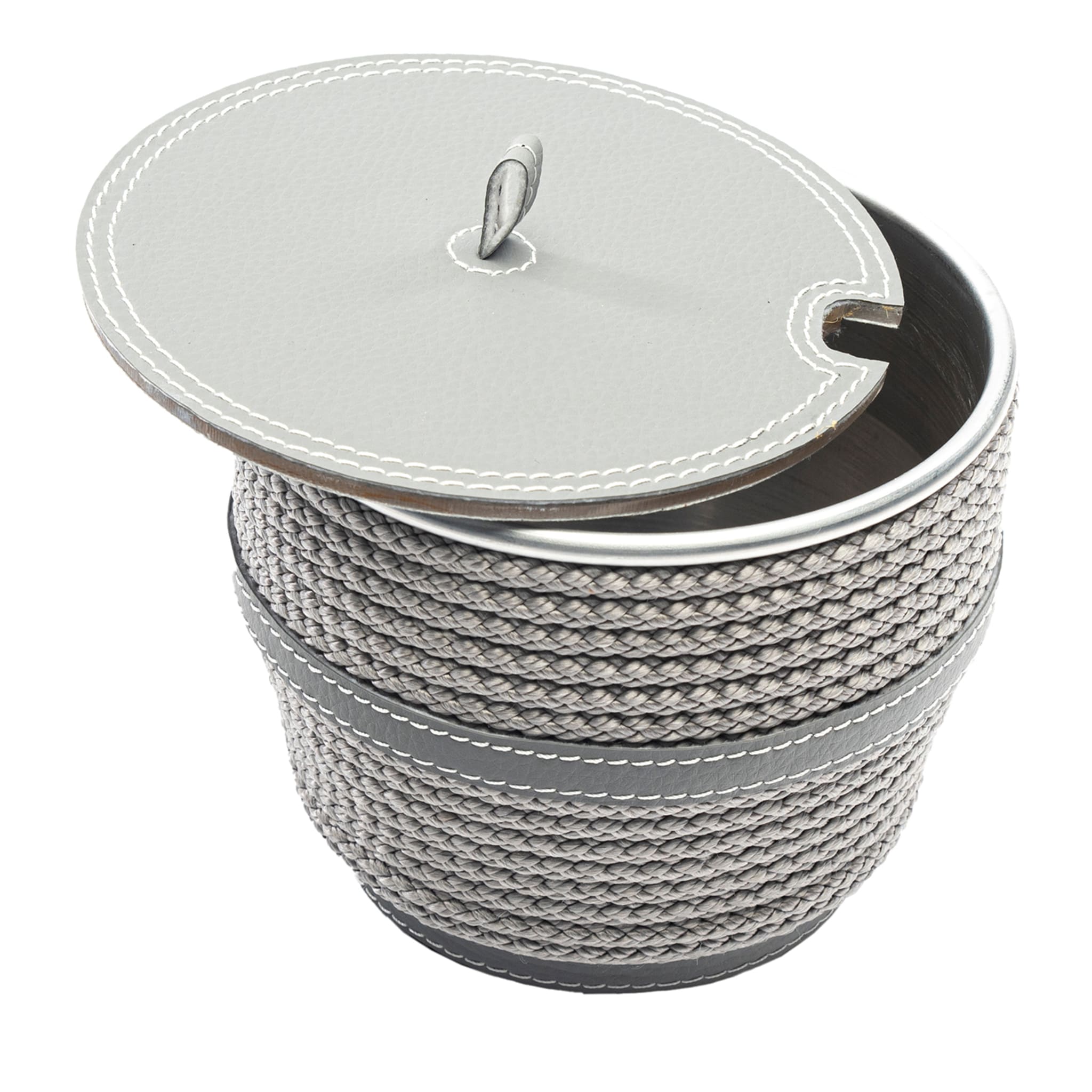 Gray Eco-Leather Coffee Container with Lid and Rope Inserts - Main view