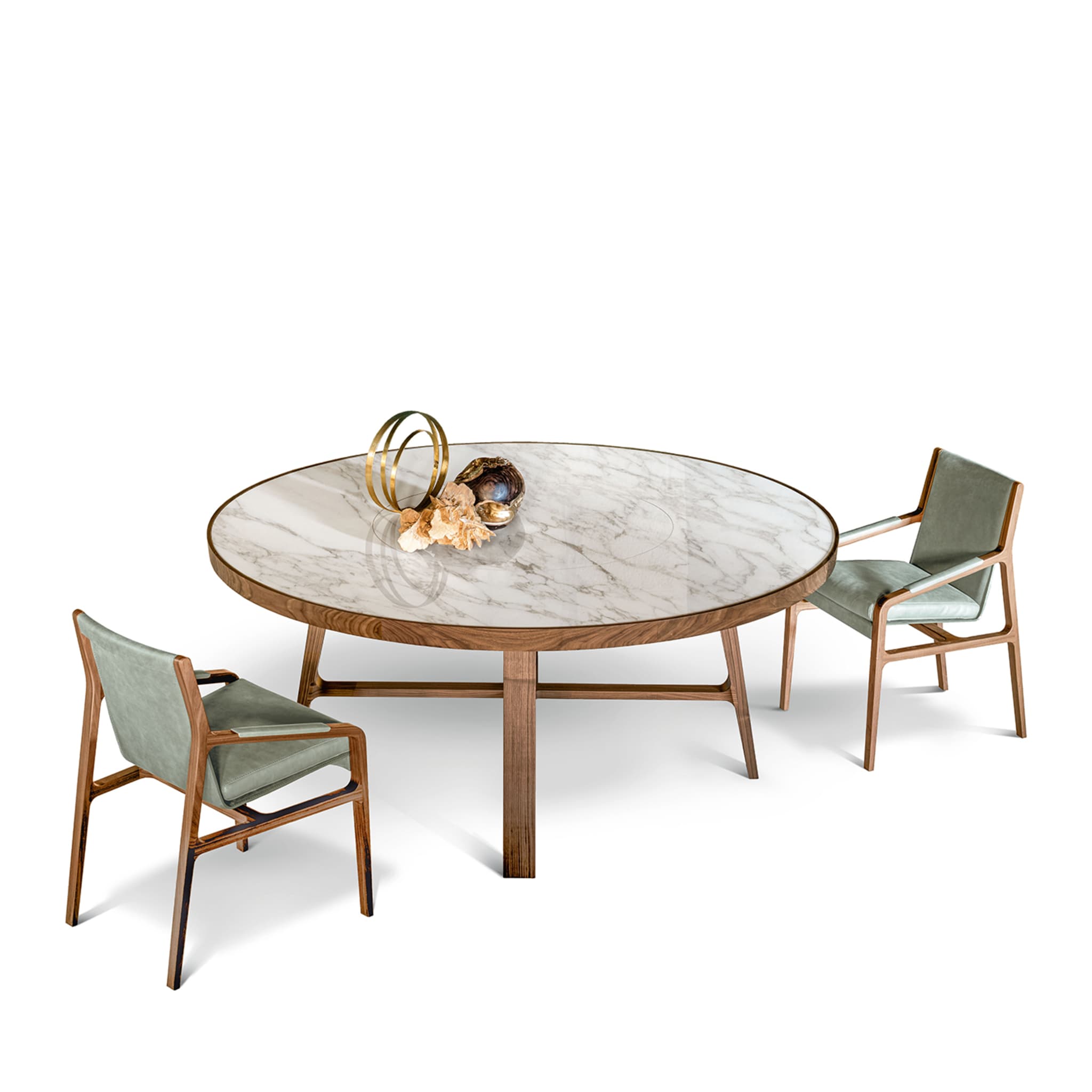 Compass Round Michelangelo marble & Walnut Dining Table by Giuseppe Bavuso - Alternative view 1