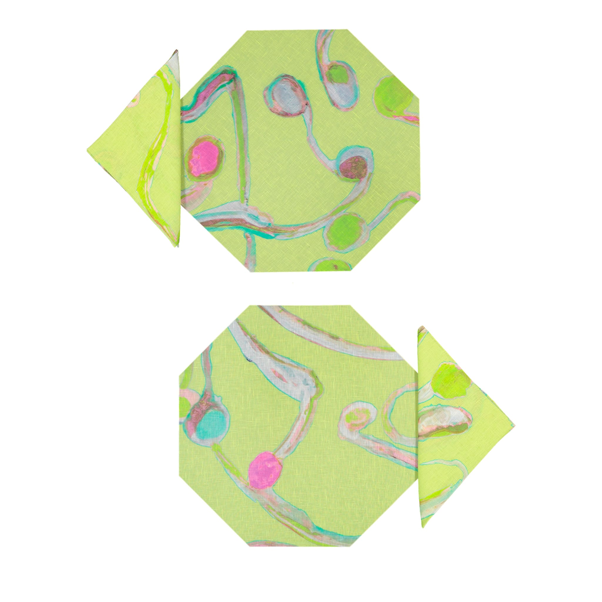Set of 2 Light Flux Octagonal Placemats in Green and napkins - Main view