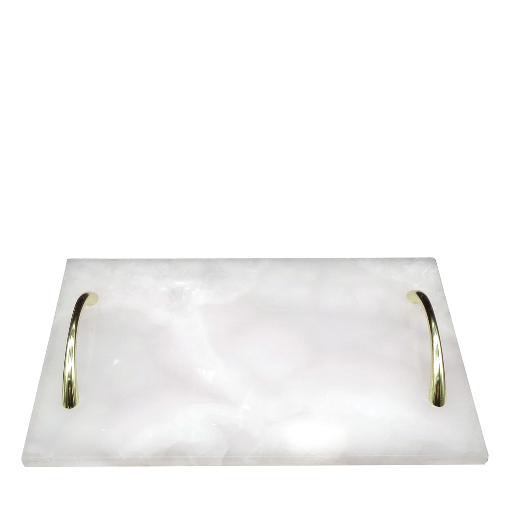 Rectangular White Quartz Tray with Golden Handles - Main view
