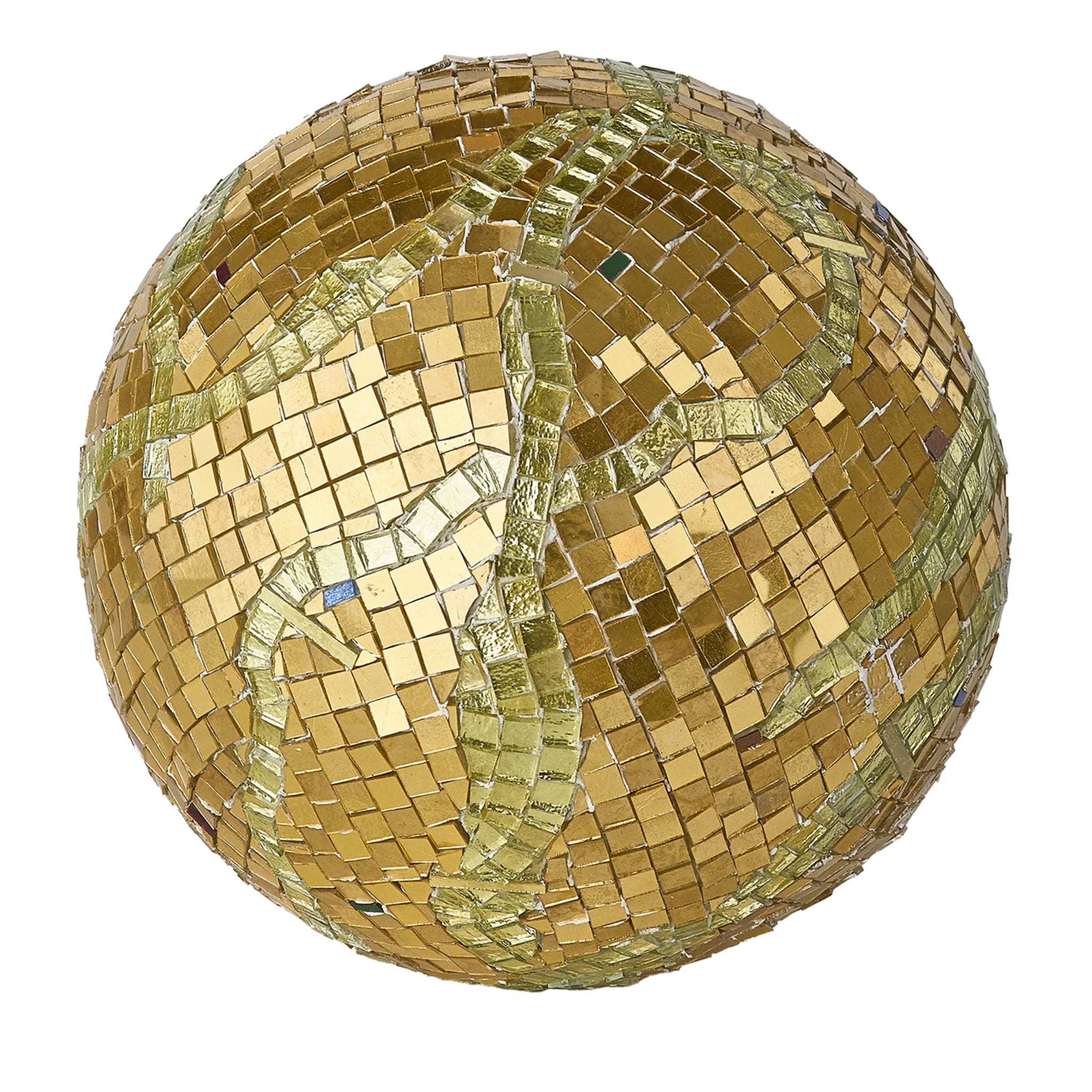 Sfera 1 Escultura esférica de mosaico dorado - Vista principal