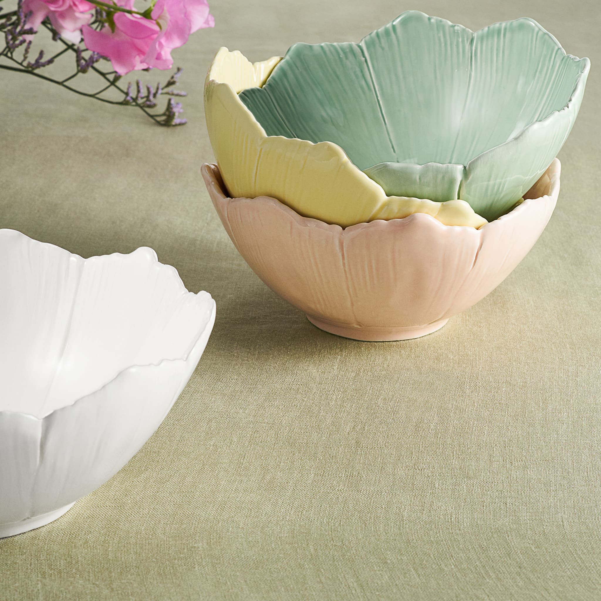 Cherry Blossom Set of 2 Green Fine Ceramic Fruit Bowls   - Alternative view 1