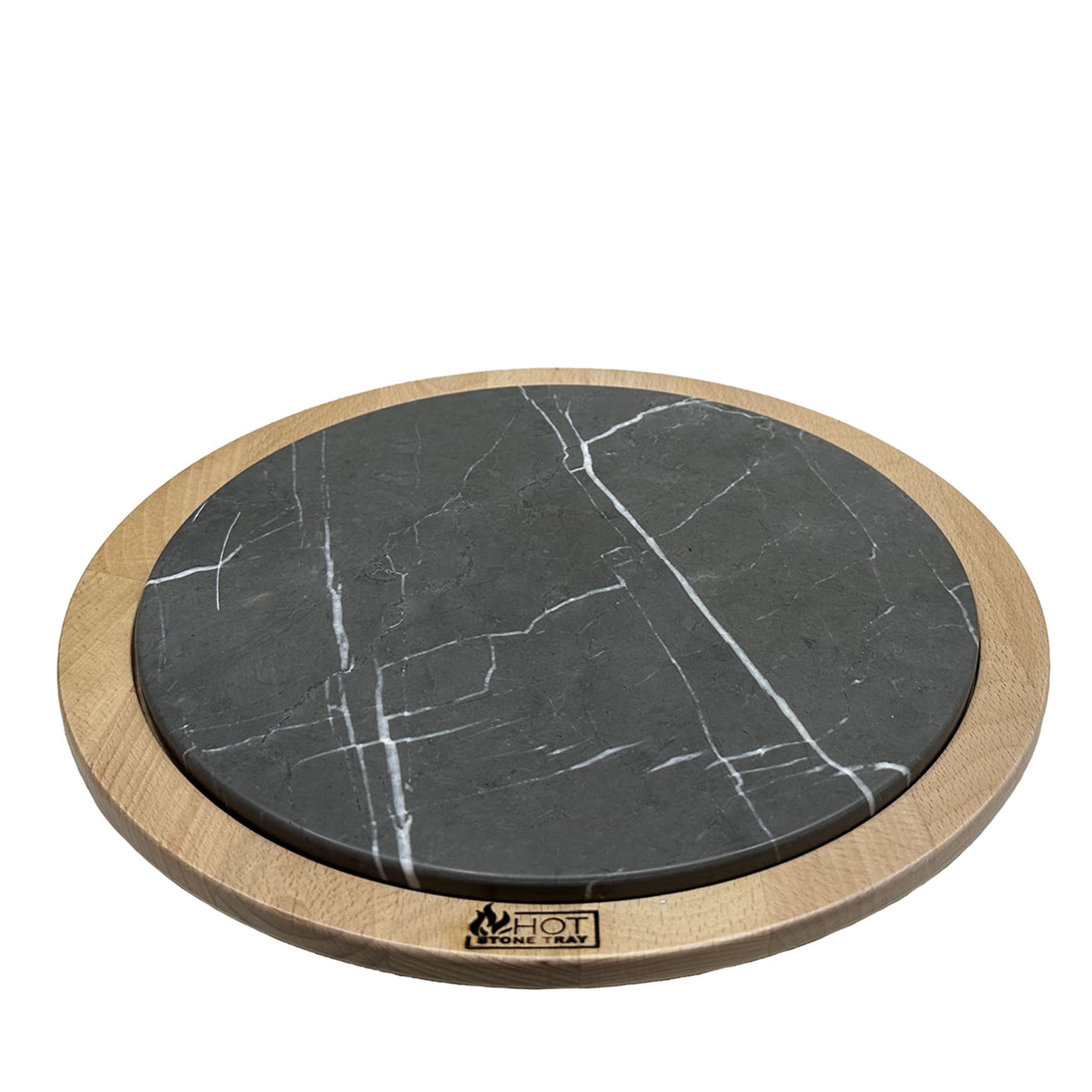 Kleines rundes Tablett Pietra Grau mit Holzsockel - Hauptansicht