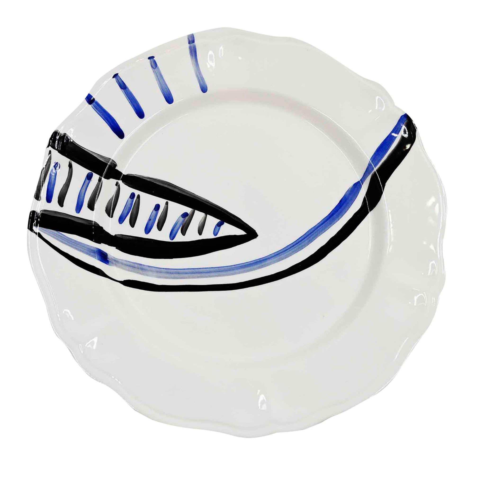 Blue & Black Brushstrokes White Charger Plate - Main view