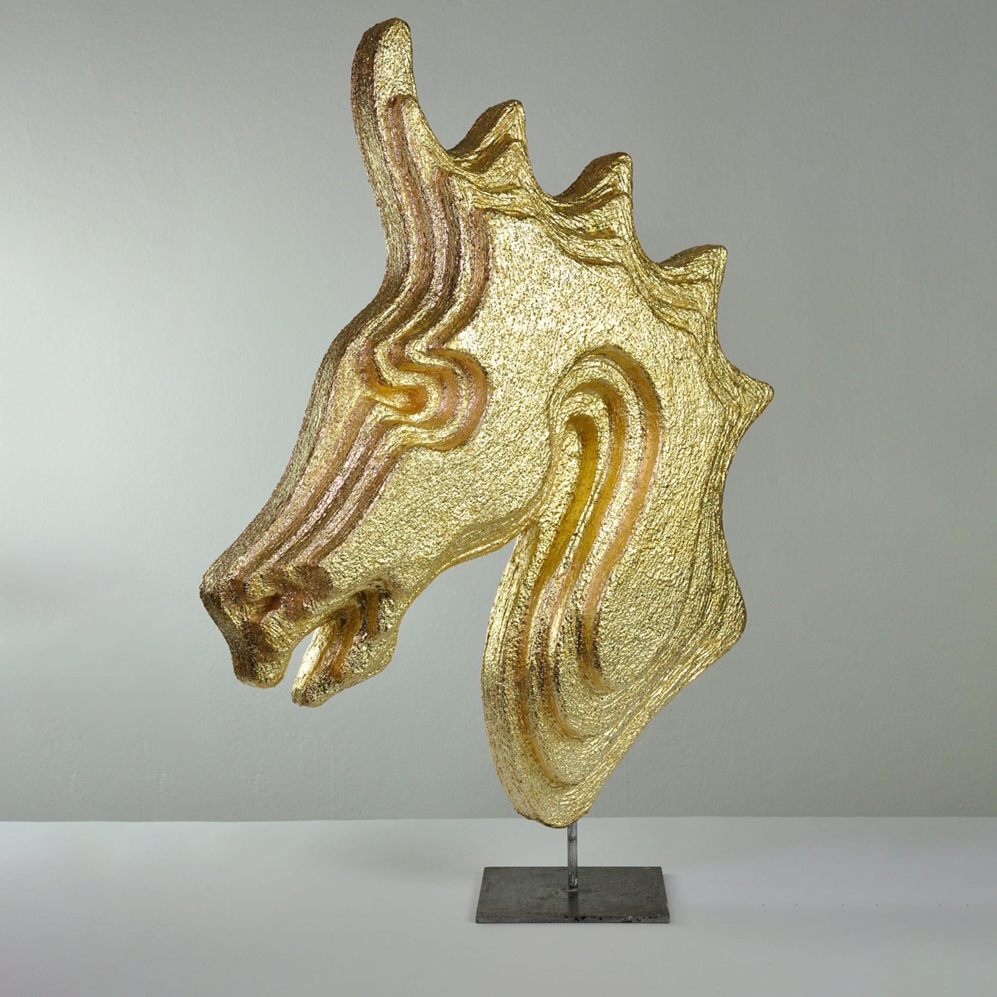 Gold Head Horse Golden Sculpture - Alternative view 1