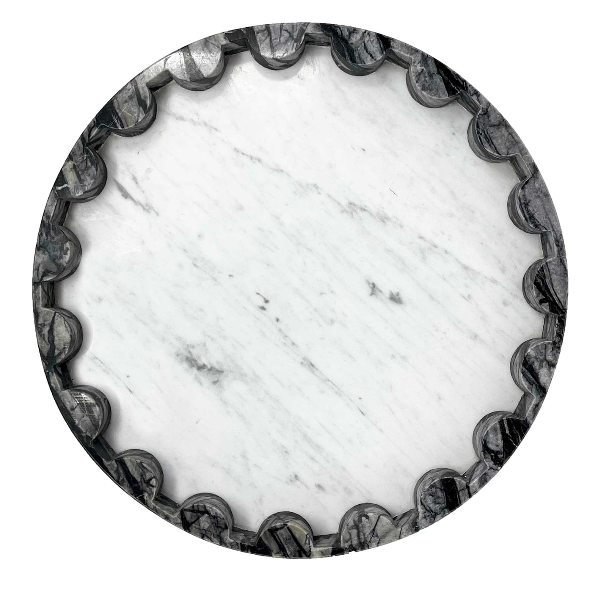 Waves Round White Carrara & Black Marquina Tray - Alternative view 1