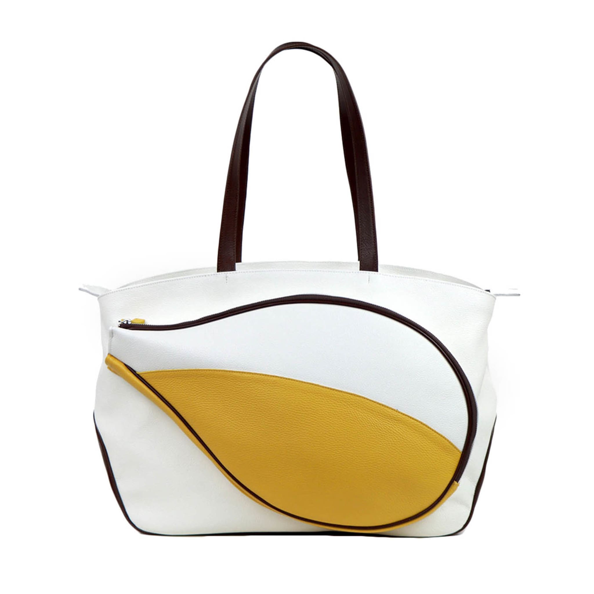 Sporttasche weiß/gelb/braun mit Tasche in Form eines Tennisschlägers - Hauptansicht