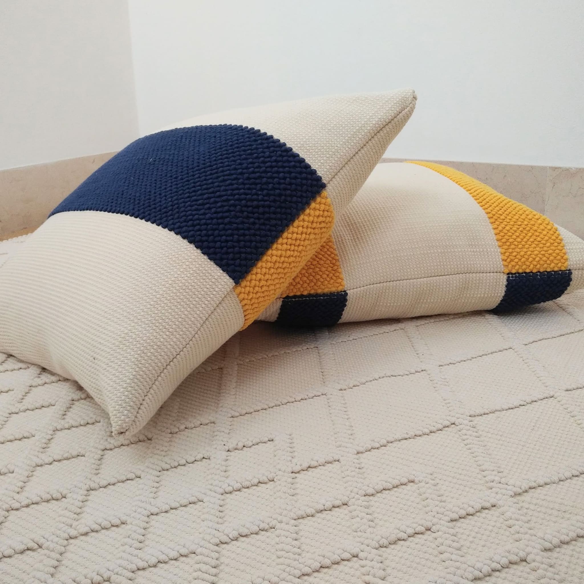 Ecru, Yellow, and Blue Double-Sided Cushion - Alternative view 1