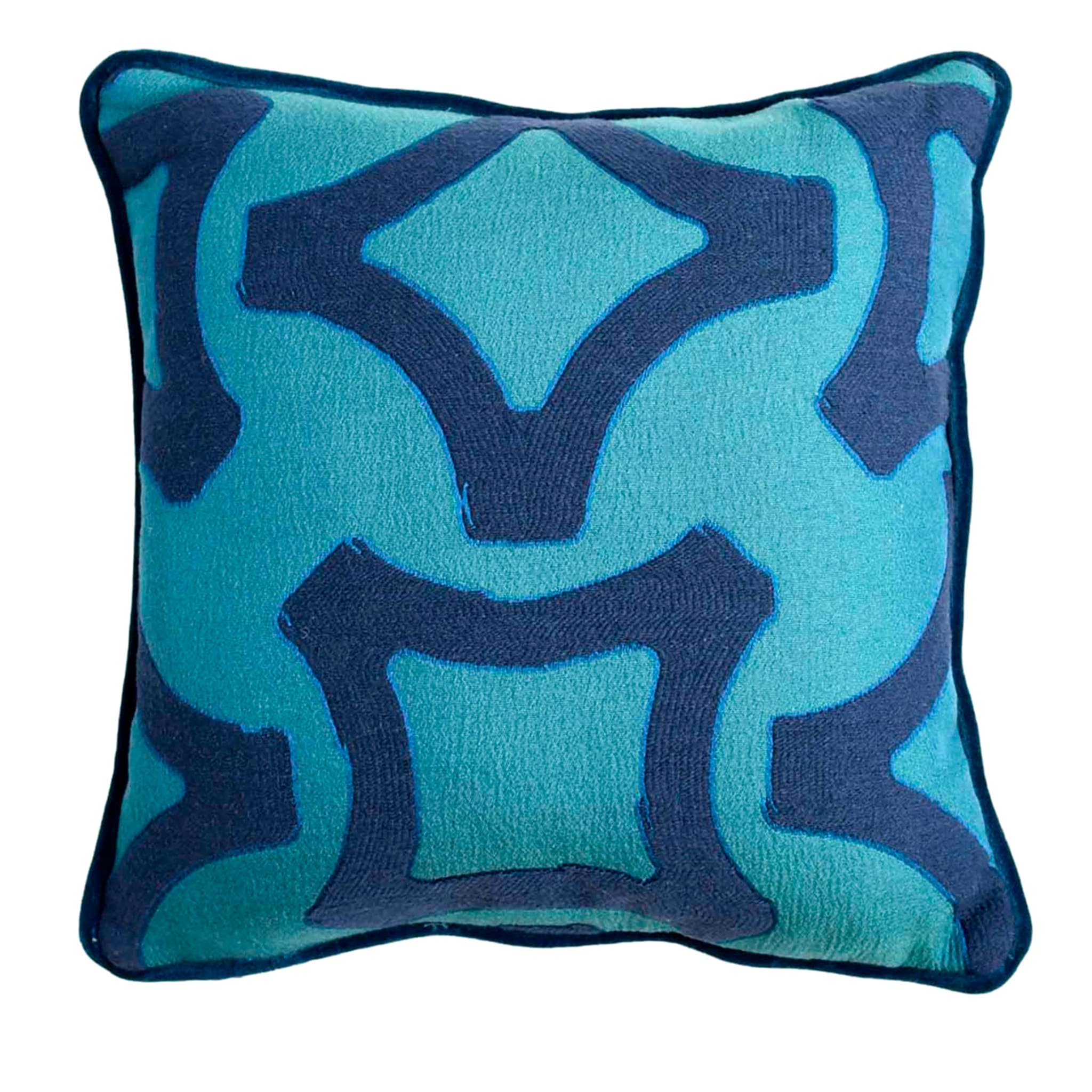 Carrè Small Patterned Turquoise and Blue Square Cushion - Main view