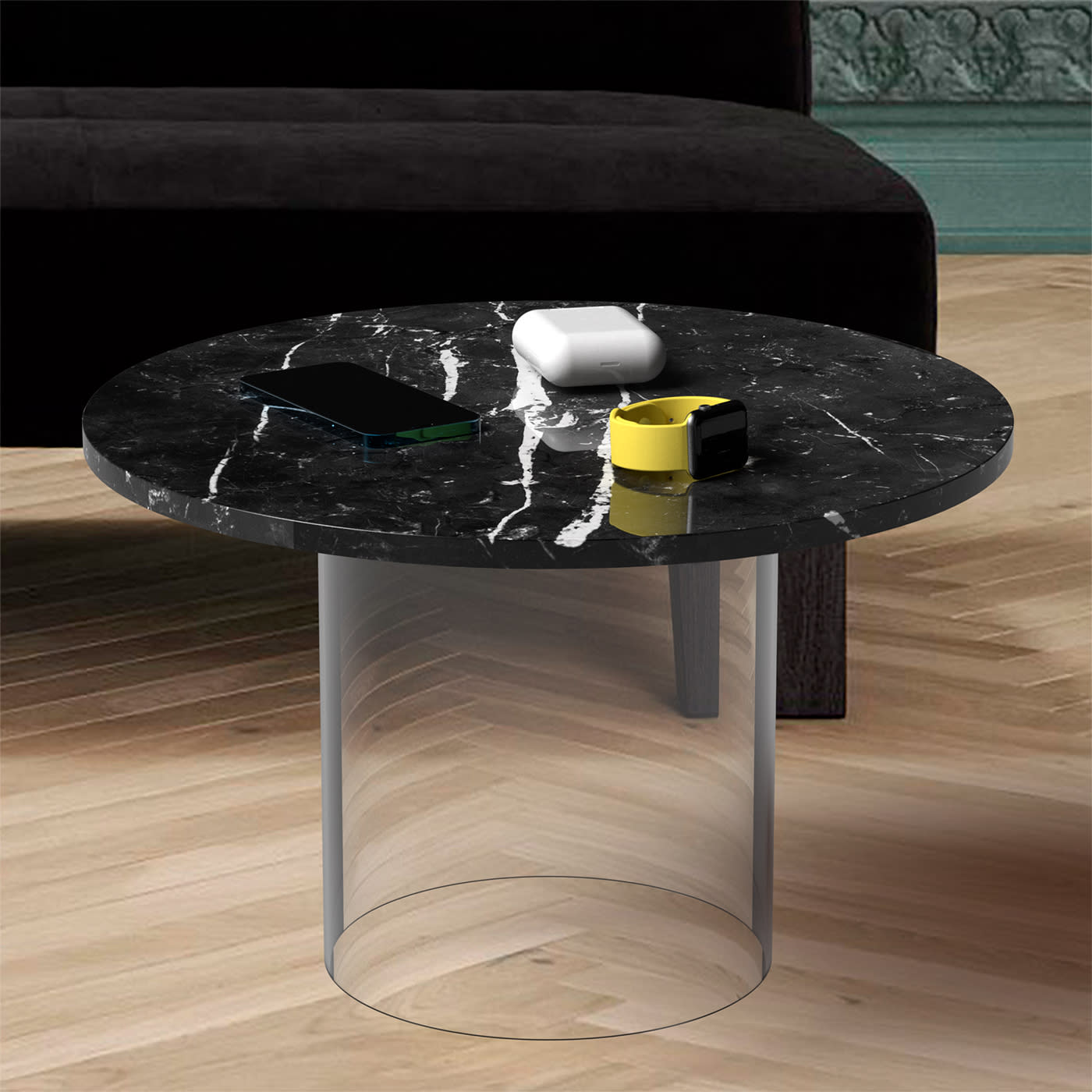 21st Century Marquinia Marble Coffee Table with Wireless Charger - [1+2=8]