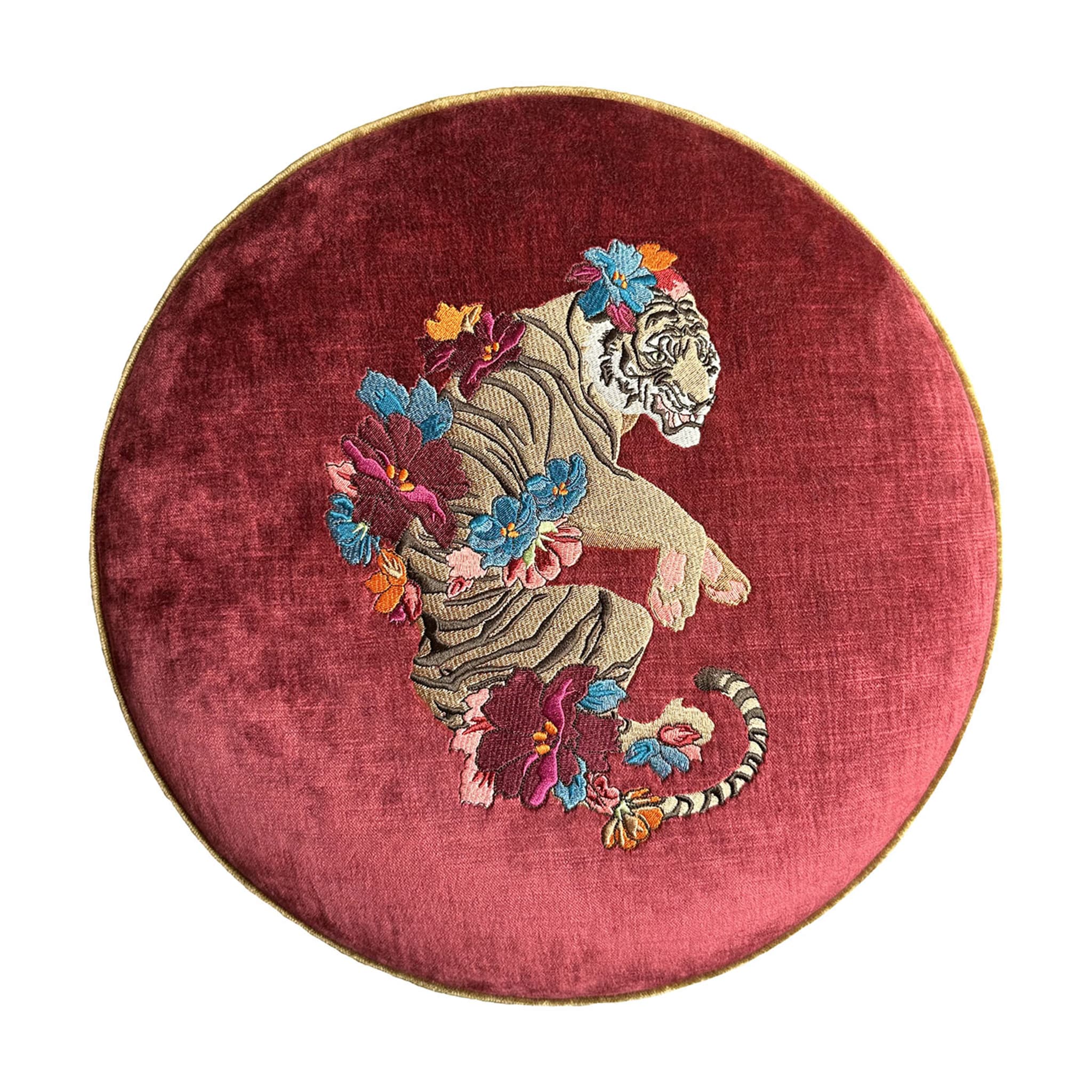 Circus Embroidered Strawberry-Pink & Bronze Pouf - Alternative view 1