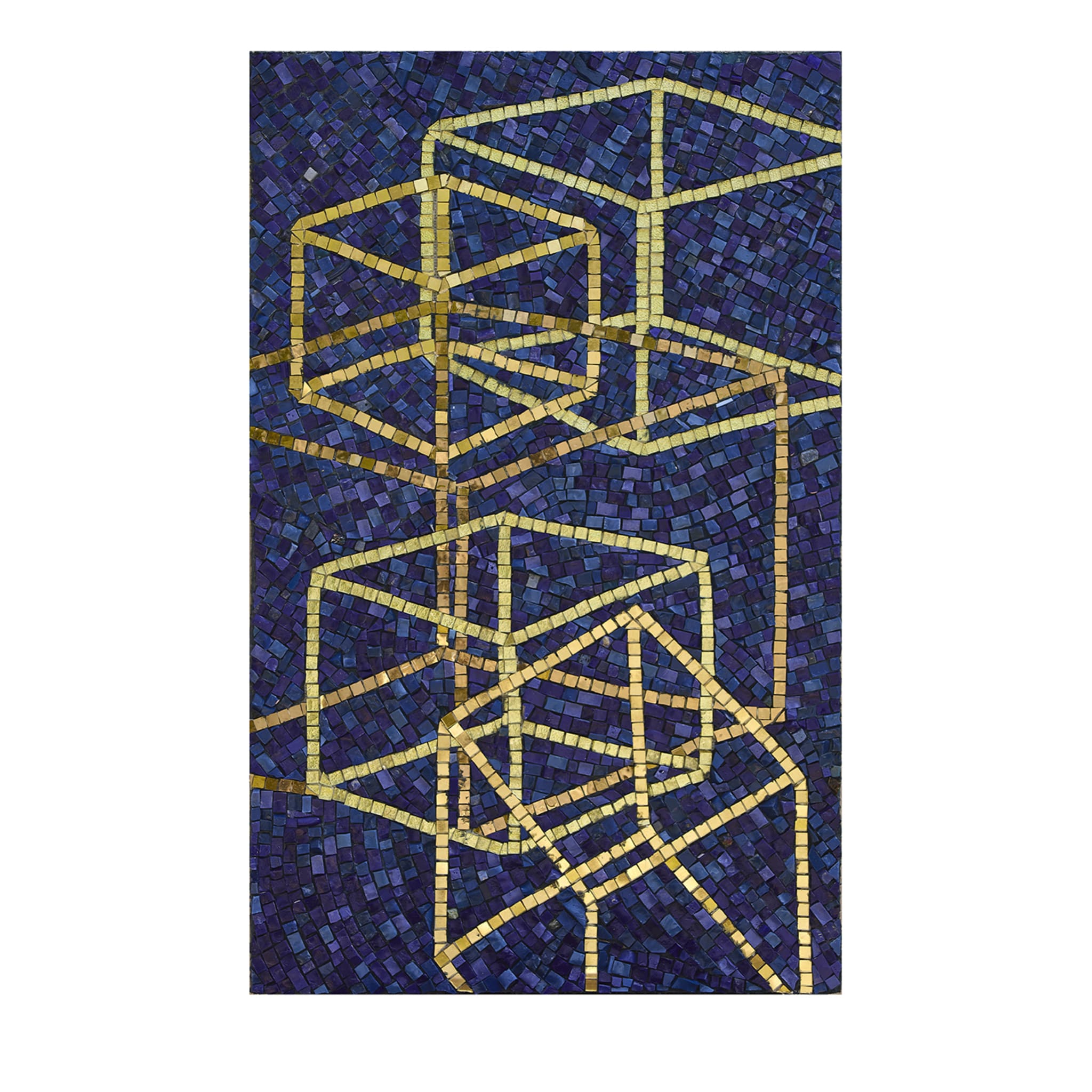 Solidi Platonici 1 Panel de mosaico azul y dorado - Vista principal