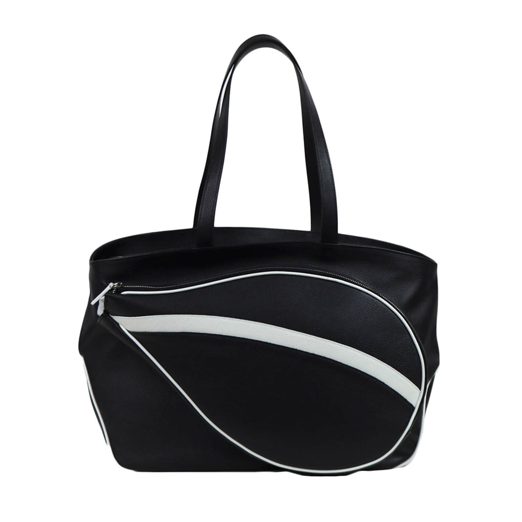 Schwarz-weiße Sporttasche mit Tasche in Form eines Tennisschlägers - Hauptansicht