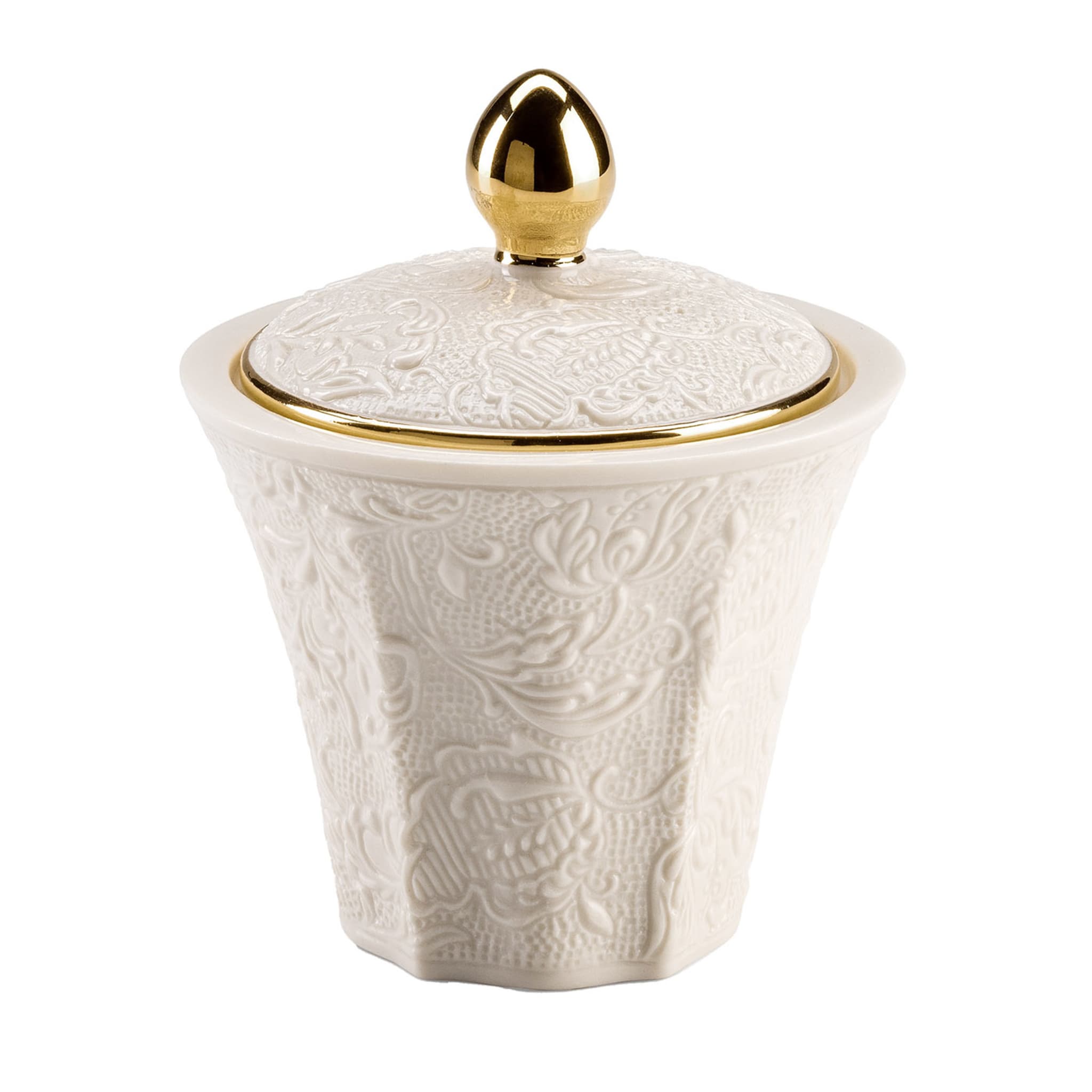 Damasco White & Gold Sugar Bowl with Lid - Main view