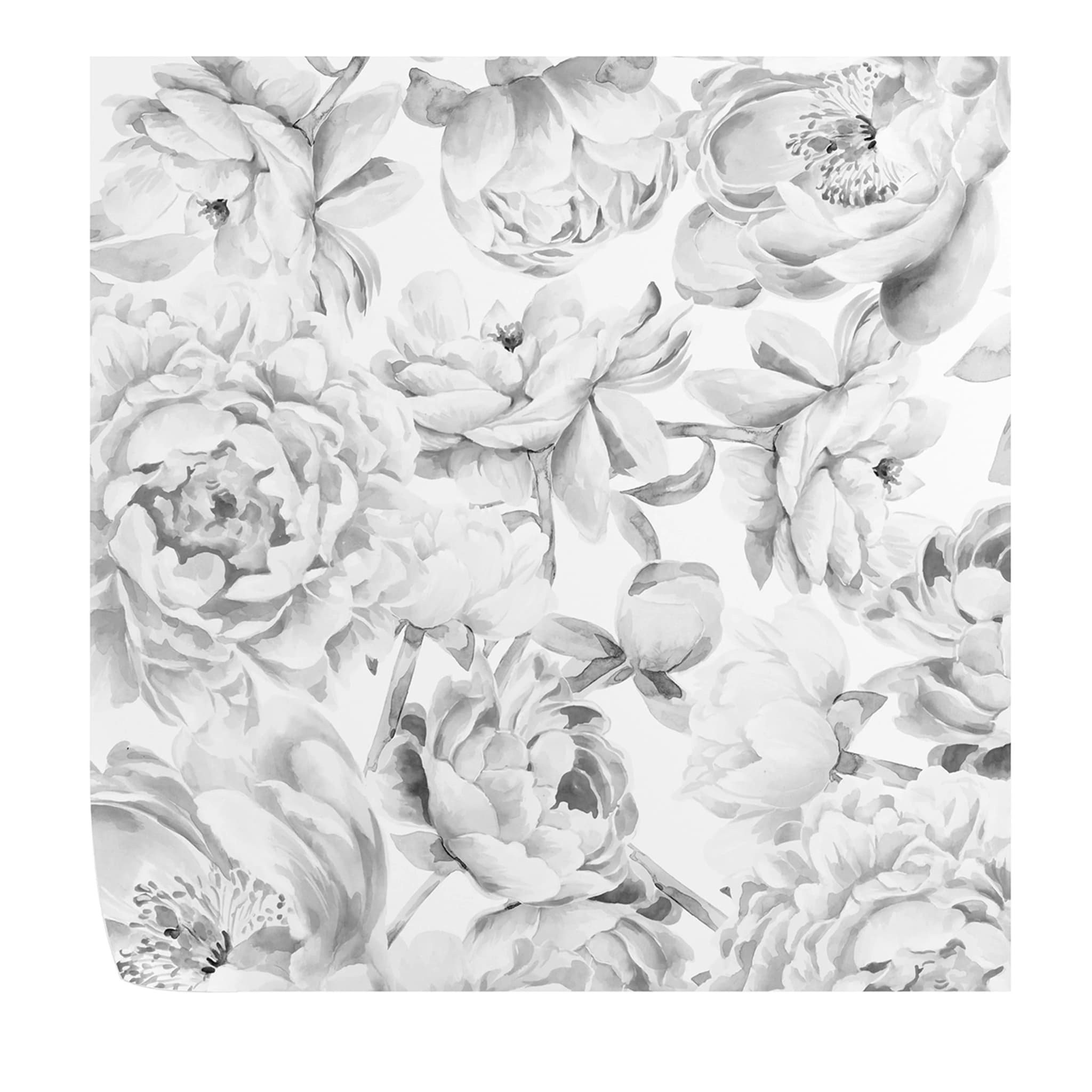 Papier peint floral monochromatique noir et blanc à la pivoine - Vue principale