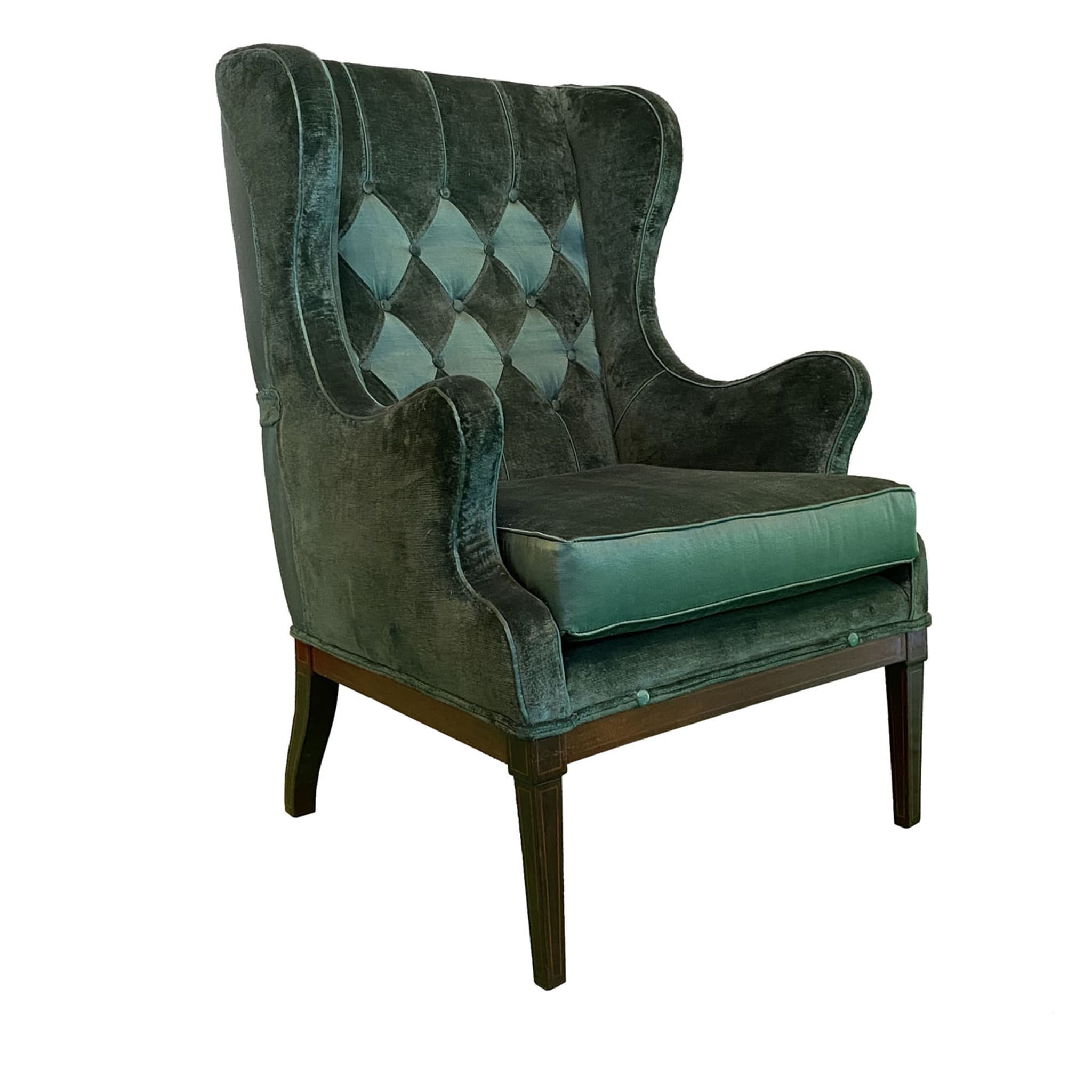 Classic-Style Tufted Green Wingback Armchair - Main view